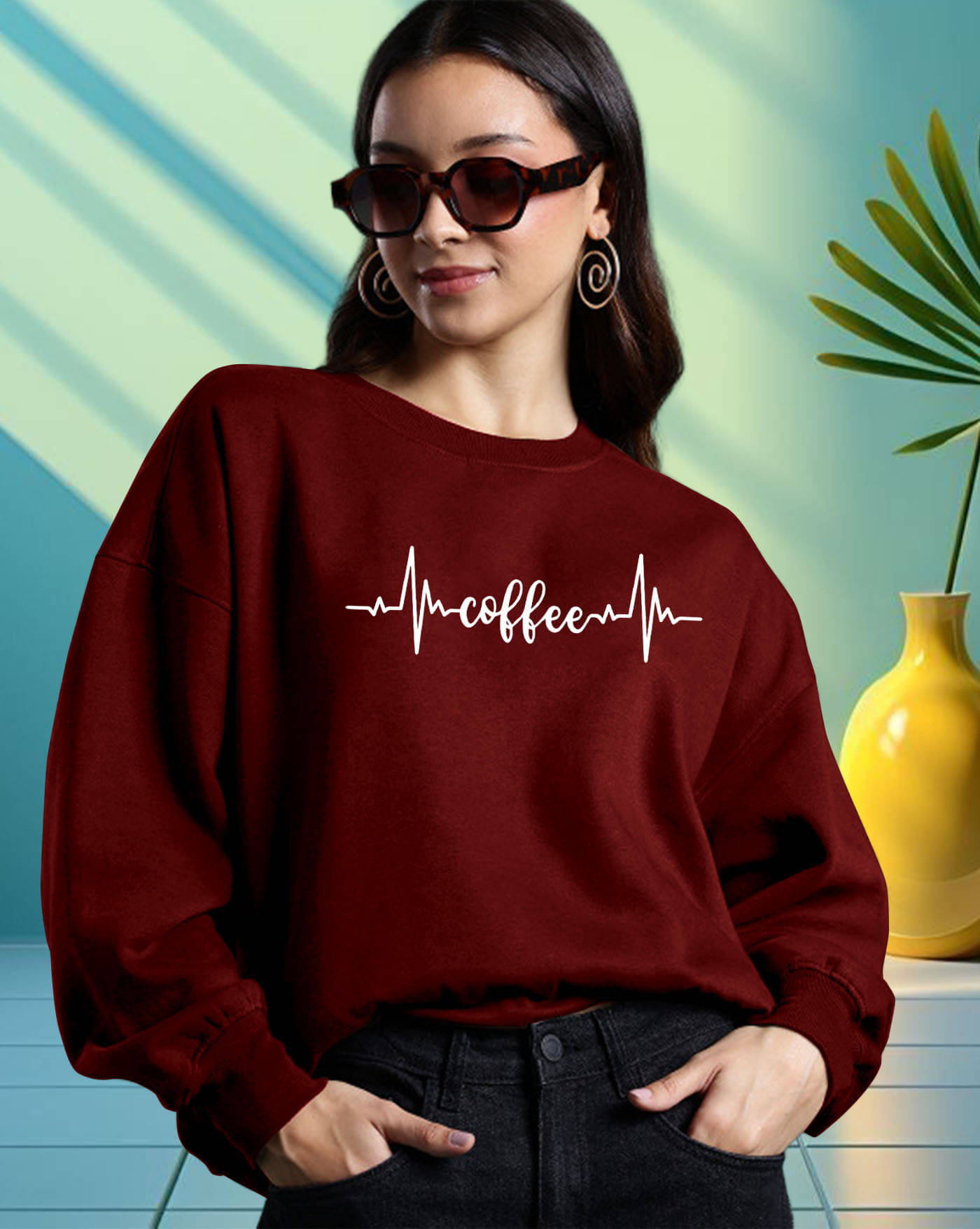 AUSK Women Fleece Round Neck Sweatshirt ( Maroon ) AUSK Women Fleece Round Neck Sweatshirt ( Maroon )