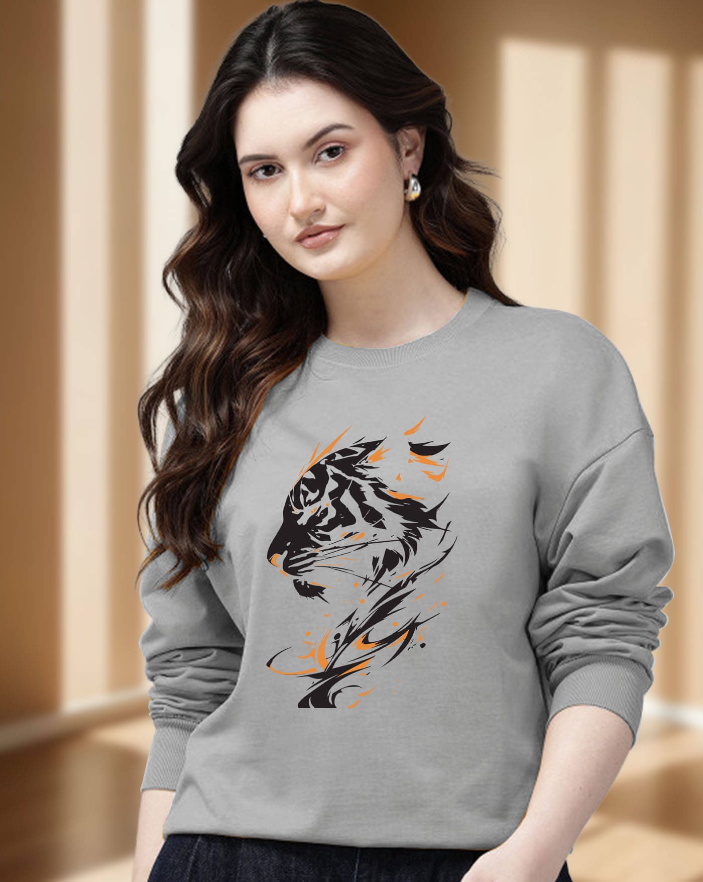 AUSK Women Fleece Round Neck Sweatshirt ( Grey )     			AUSK Women Fleece Round Neck Sweatshirt ( Grey )