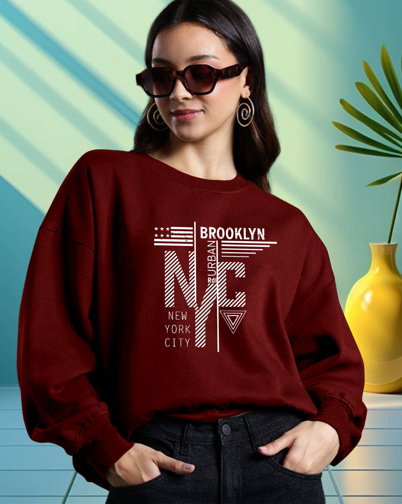     			AUSK Women's Fleece Round Neck Sweatshirt ( Maroon )