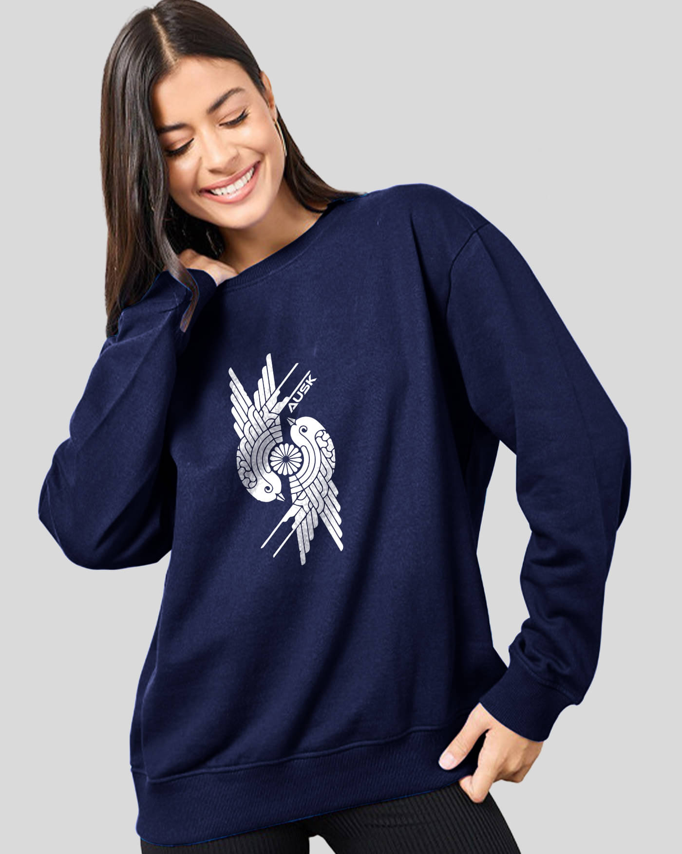AUSK Women Fleece Round Neck Sweatshirt ( Blue ) AUSK Women Fleece Round Neck Sweatshirt ( Blue )