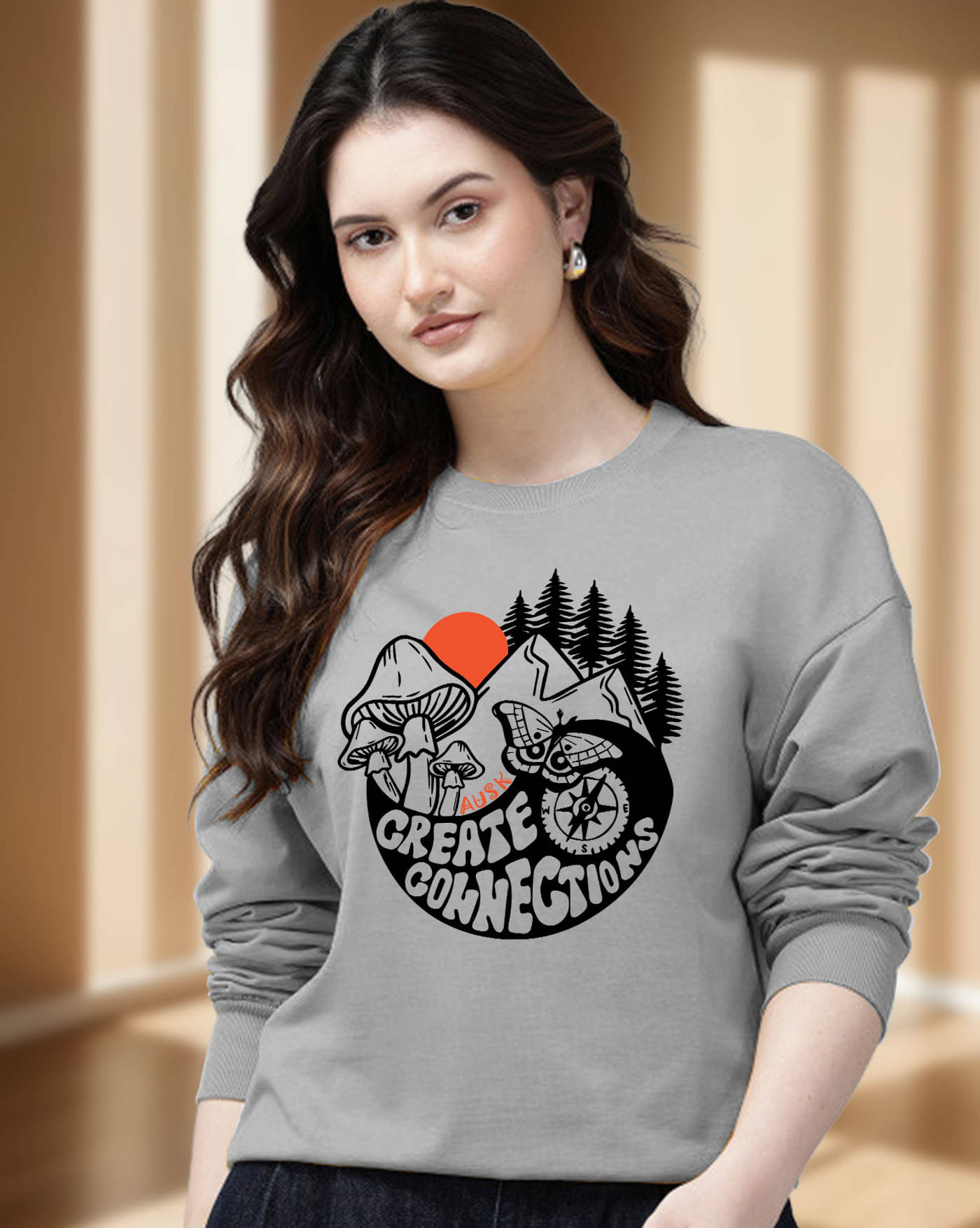 AUSK Women Fleece Round Neck Sweatshirt ( Grey ) AUSK Women Fleece Round Neck Sweatshirt ( Grey )