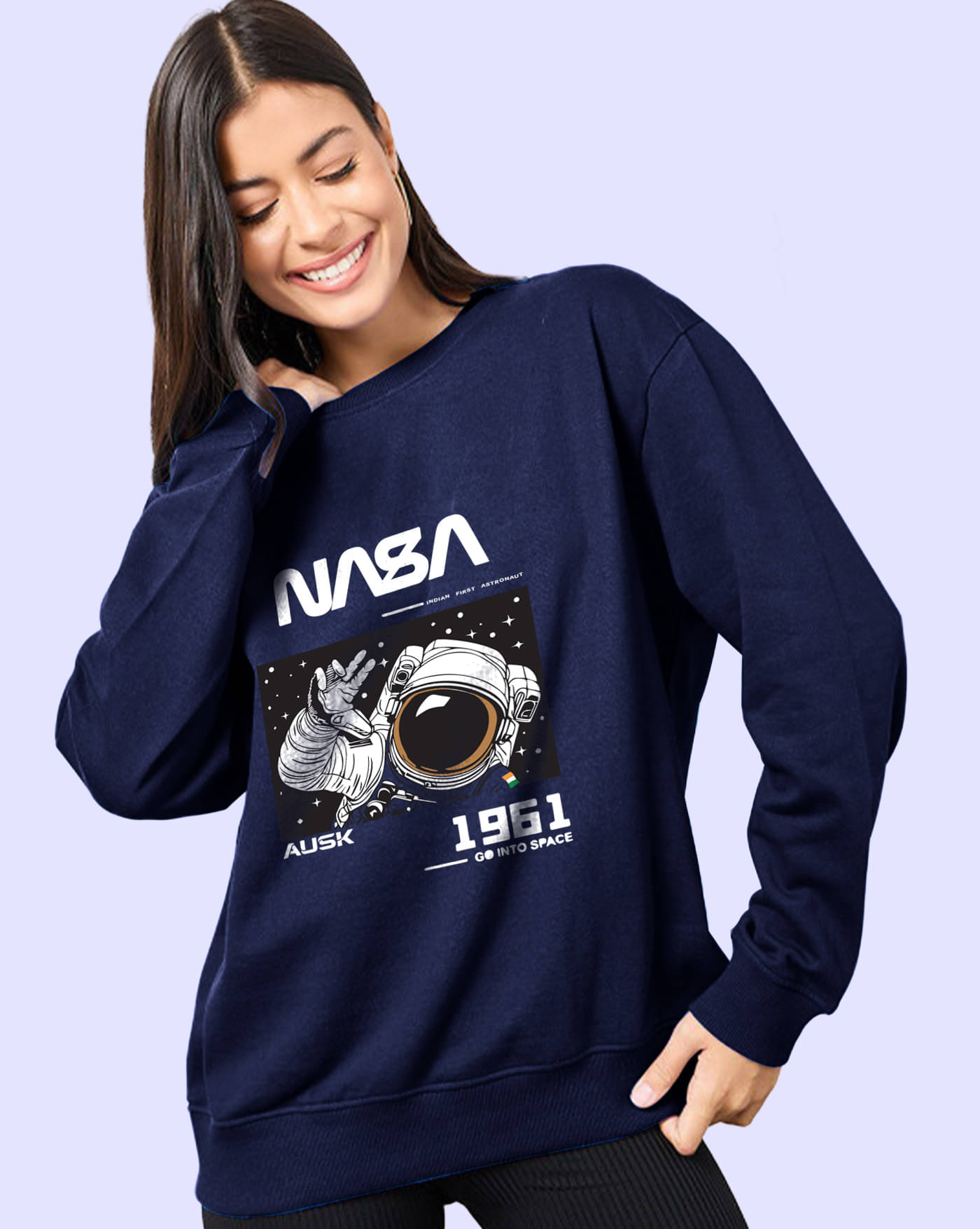 AUSK Women Fleece Round Neck Sweatshirt ( Blue ) AUSK Women Fleece Round Neck Sweatshirt ( Blue )