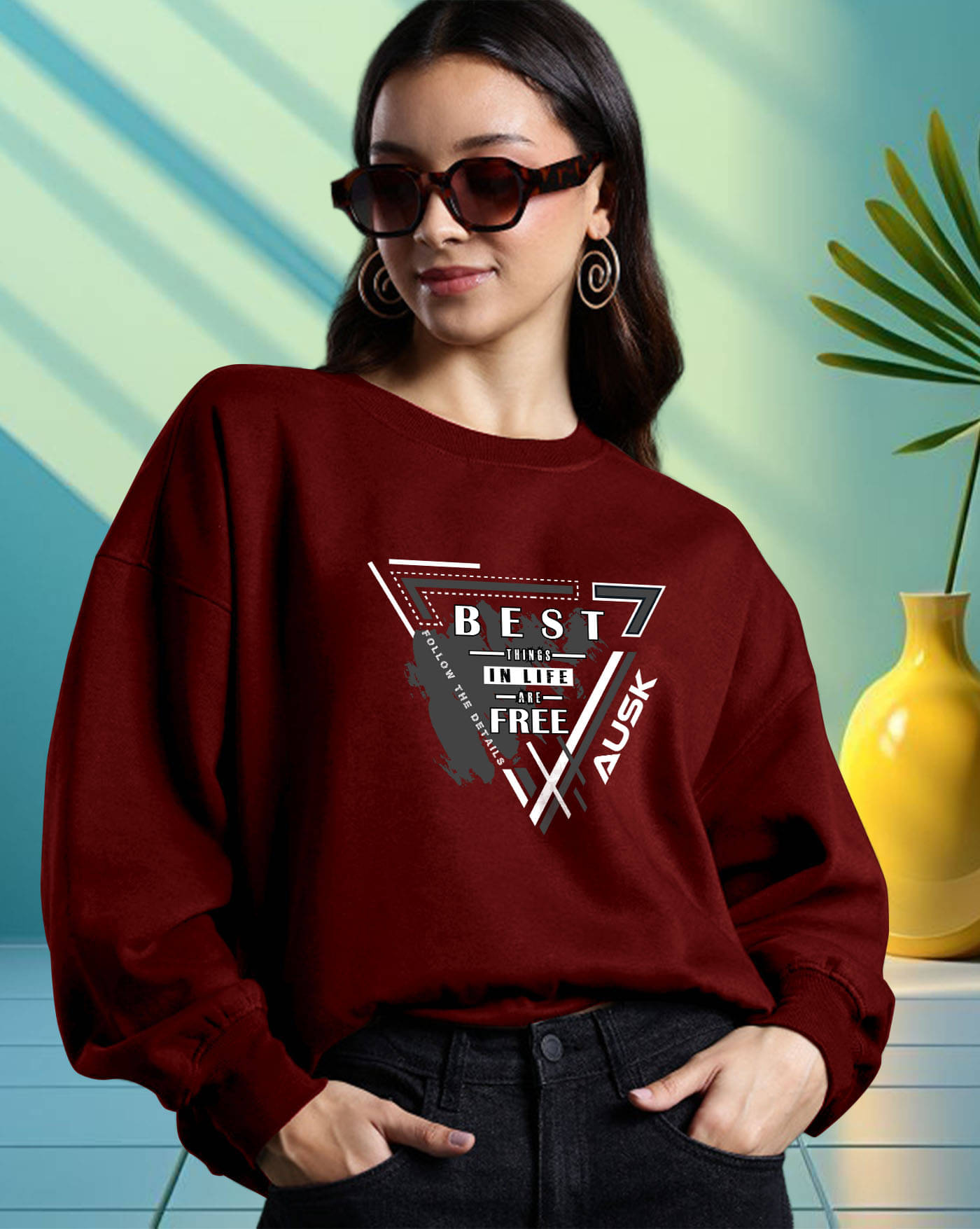     			AUSK Women's Fleece Round Neck Sweatshirt ( Maroon )