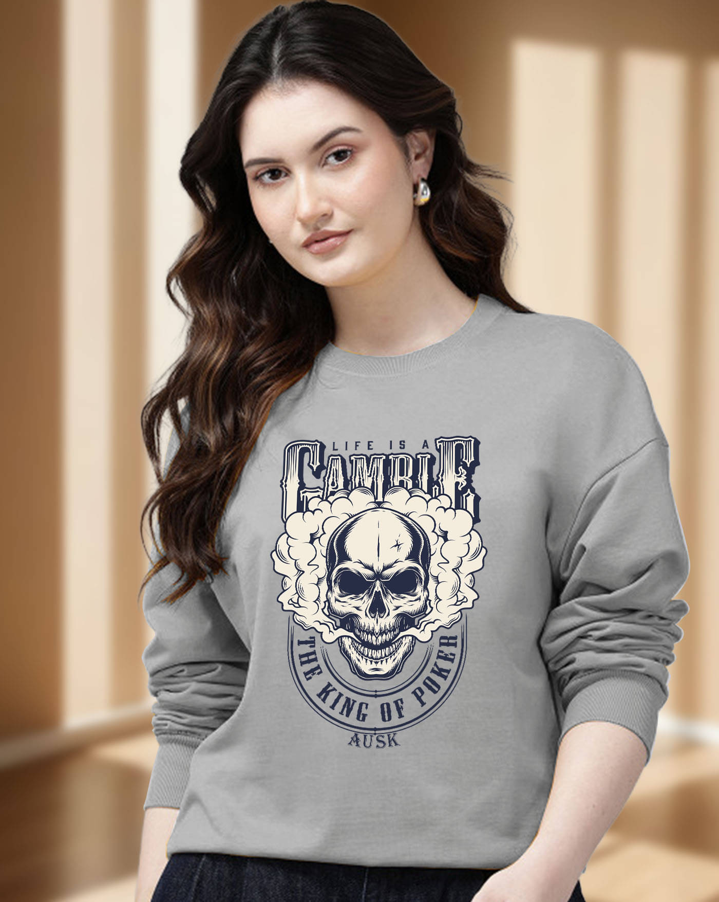 AUSK Women Fleece Round Neck Sweatshirt ( Grey ) AUSK Women Fleece Round Neck Sweatshirt ( Grey )