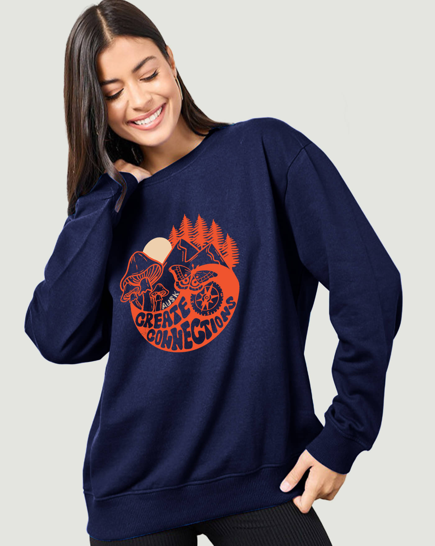 AUSK Women Fleece Round Neck Sweatshirt ( Blue ) AUSK Women Fleece Round Neck Sweatshirt ( Blue )