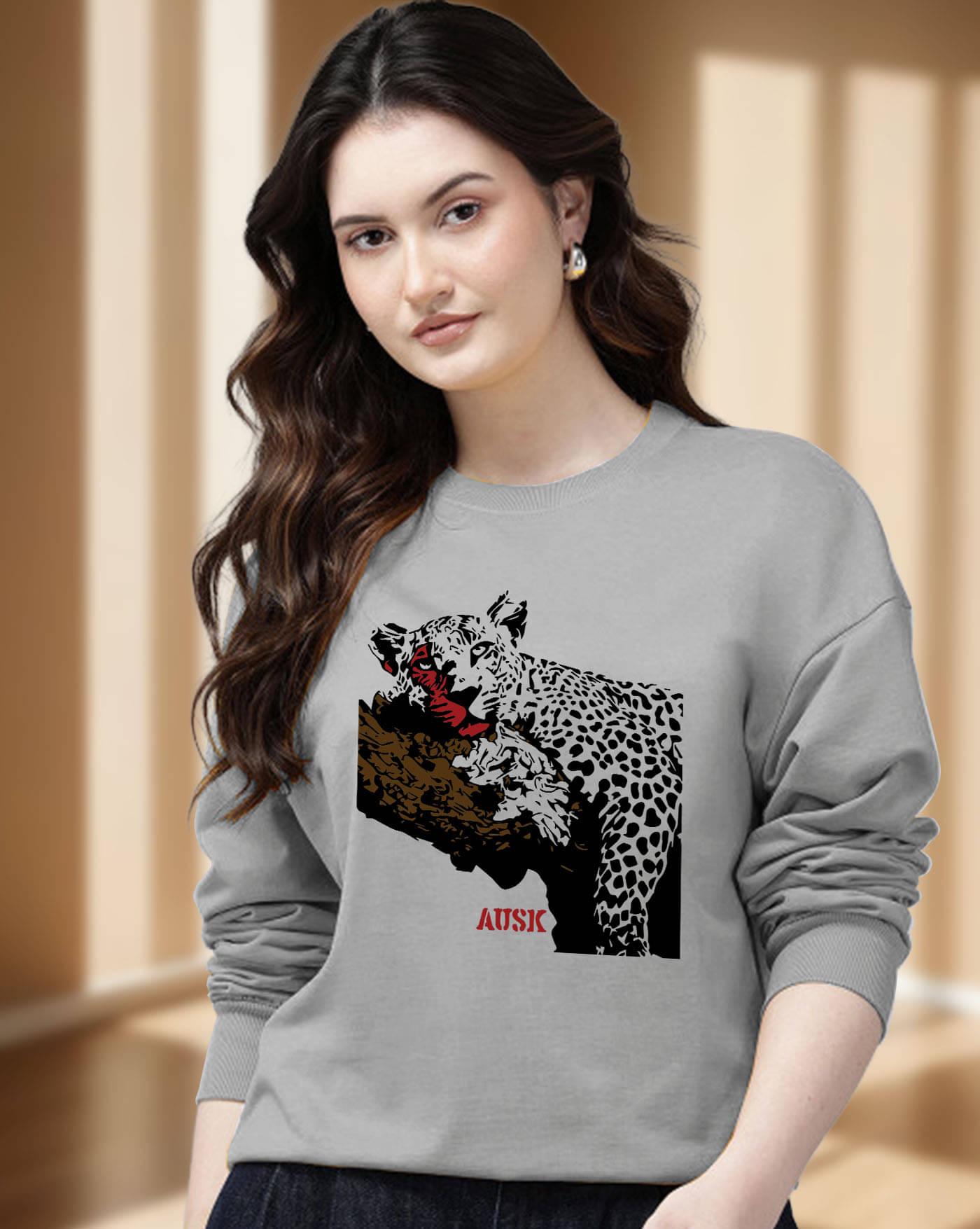 AUSK Women Fleece Round Neck Sweatshirt ( Grey ) AUSK Women Fleece Round Neck Sweatshirt ( Grey )