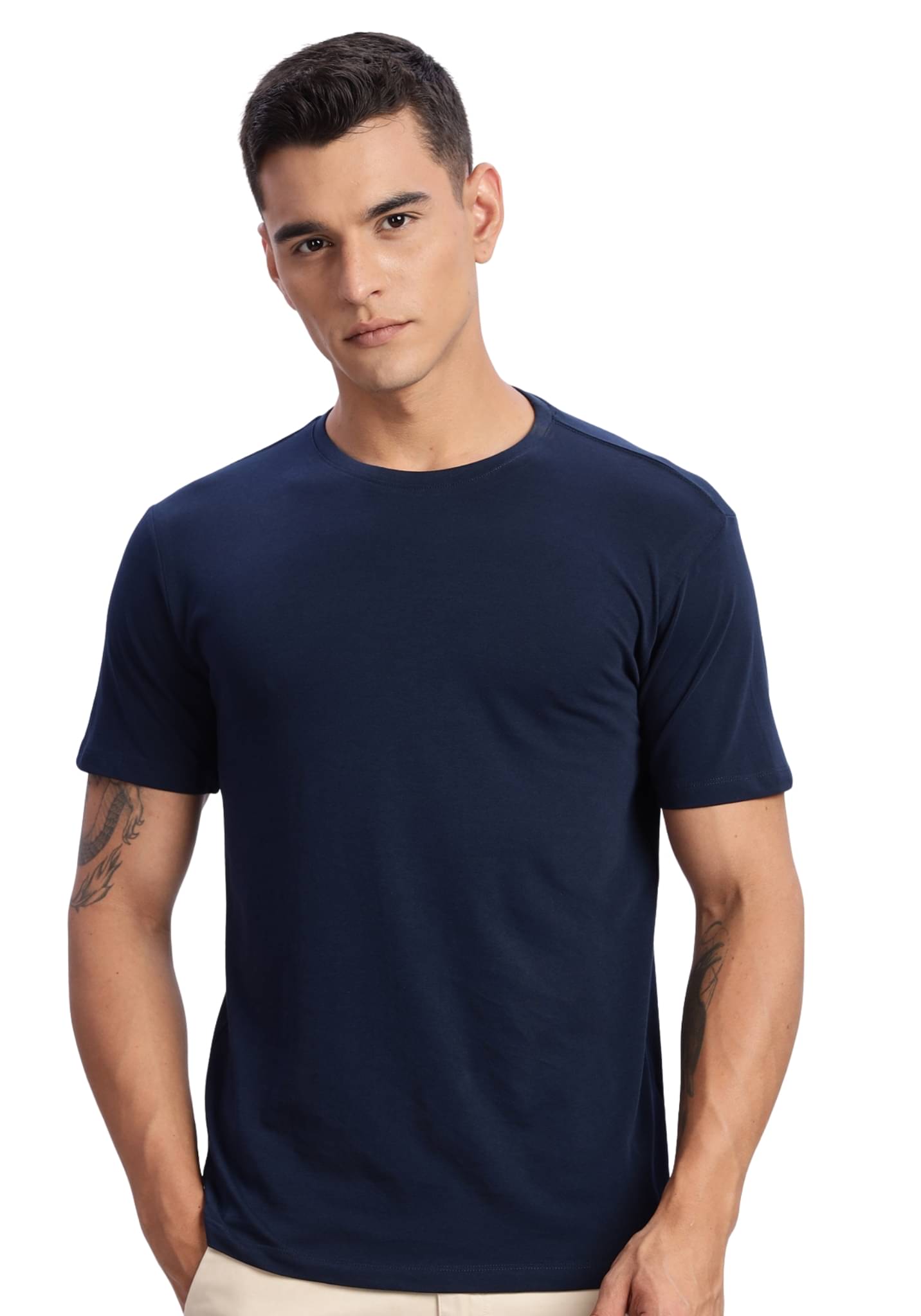 Adro Men Cotton Blend Regular Fit Solid T-Shirt ( Navy Blue ) Adro Men Cotton Blend Regular Fit Solid T-Shirt ( Navy Blue )
