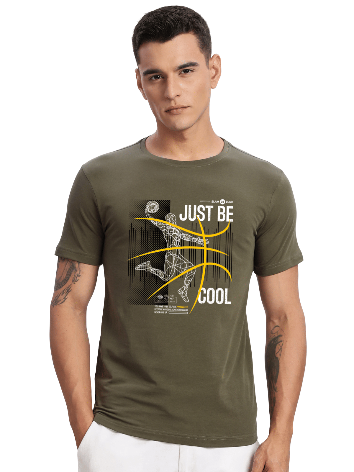     			Adro Men Cotton Blend Regular Fit Printed T-Shirt ( Olive )