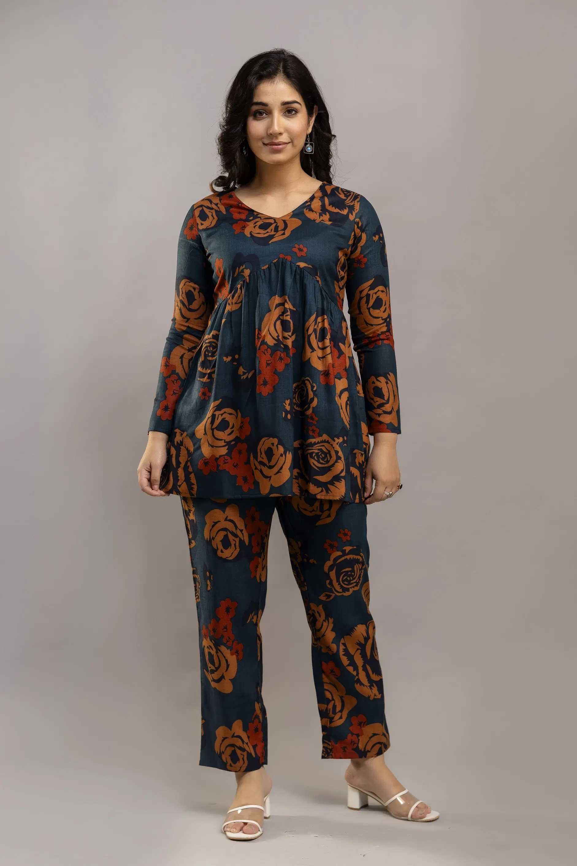    			Aurelia Trend Women Printed Top With Trousers Co-Ord Set ( Blue )