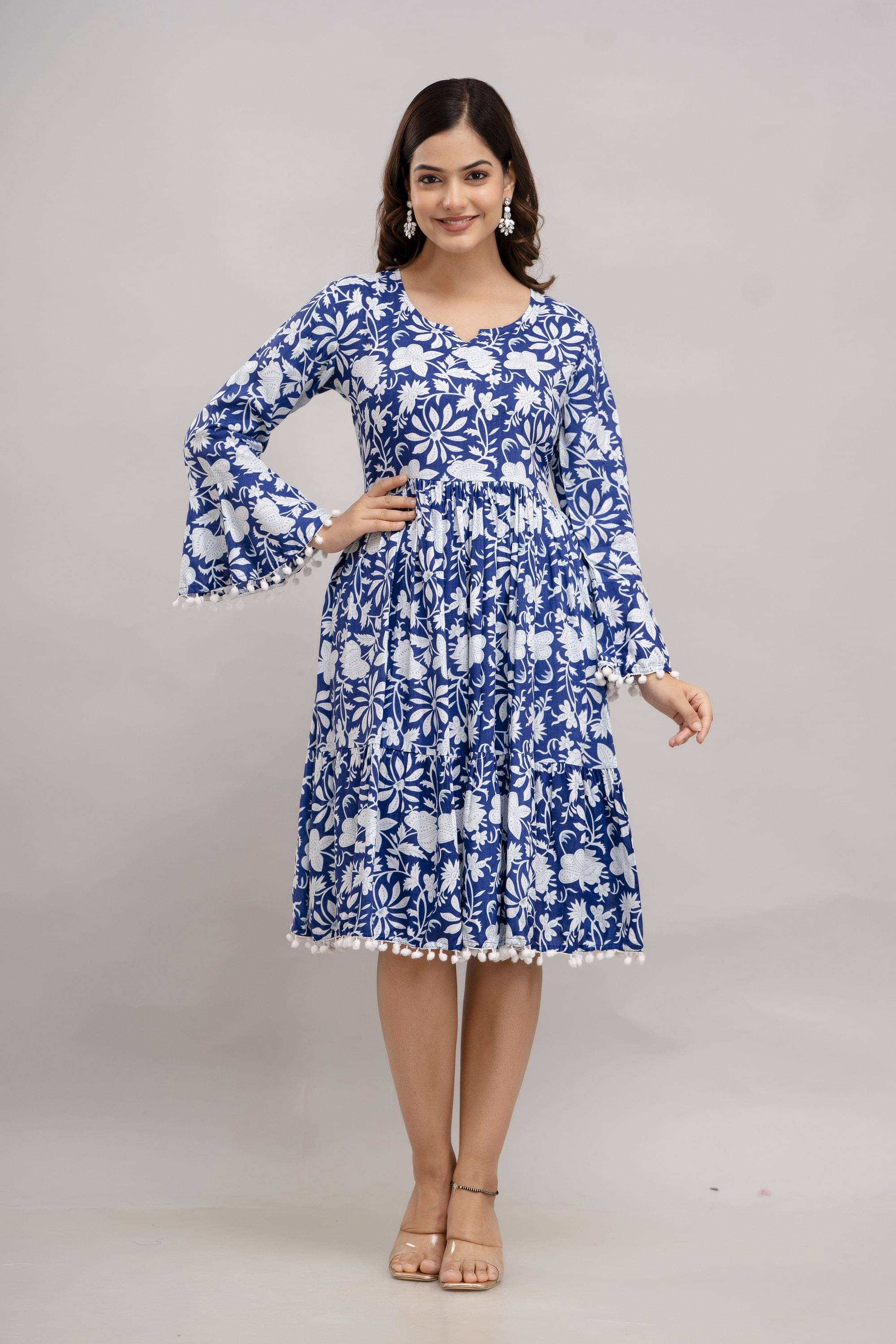     			Aurelia Trend Women Viscose Rayon Printed A-line Dress ( Blue )