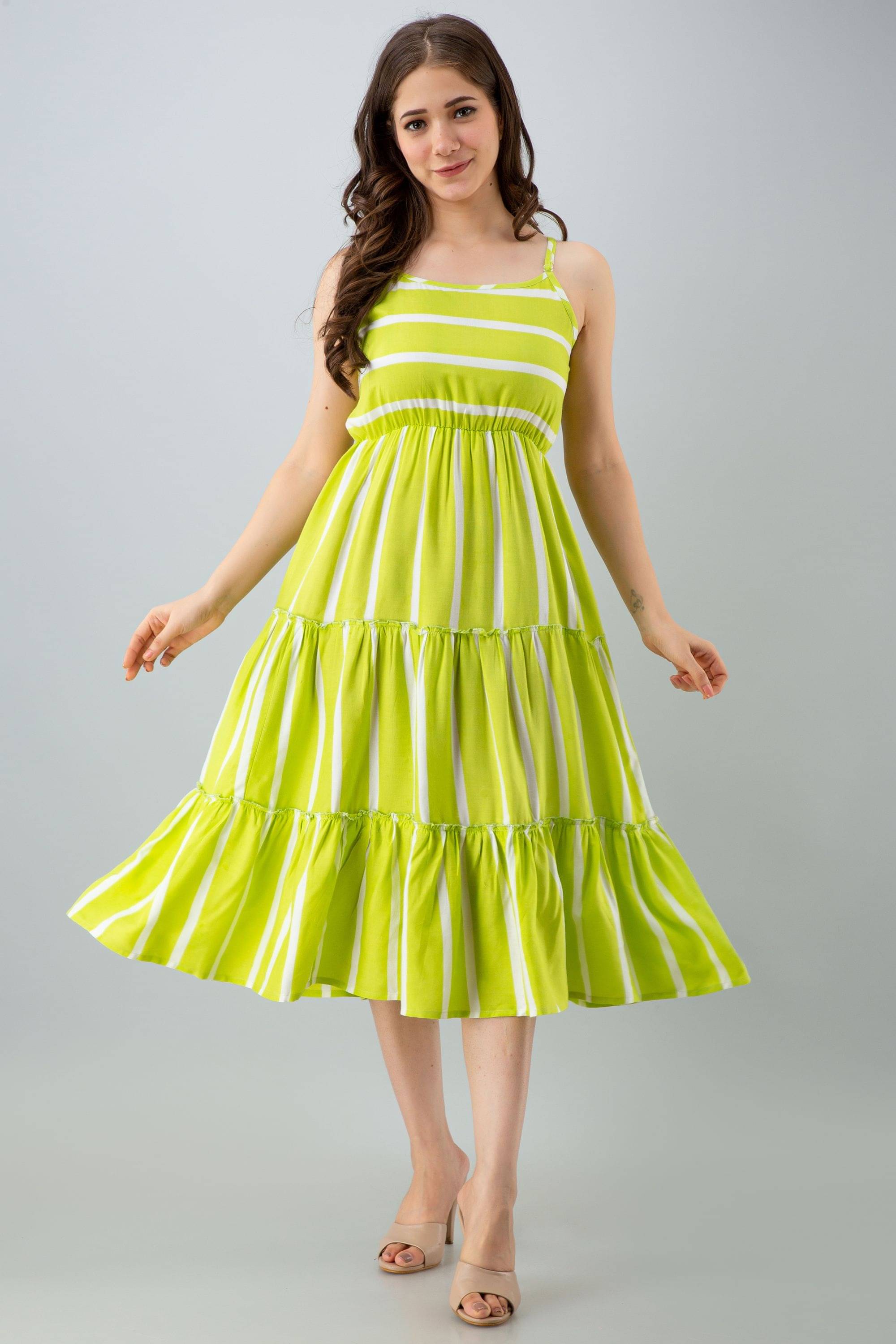     			Aurelia Trend Women Viscose Rayon Printed A-line Dress ( Lime Green )