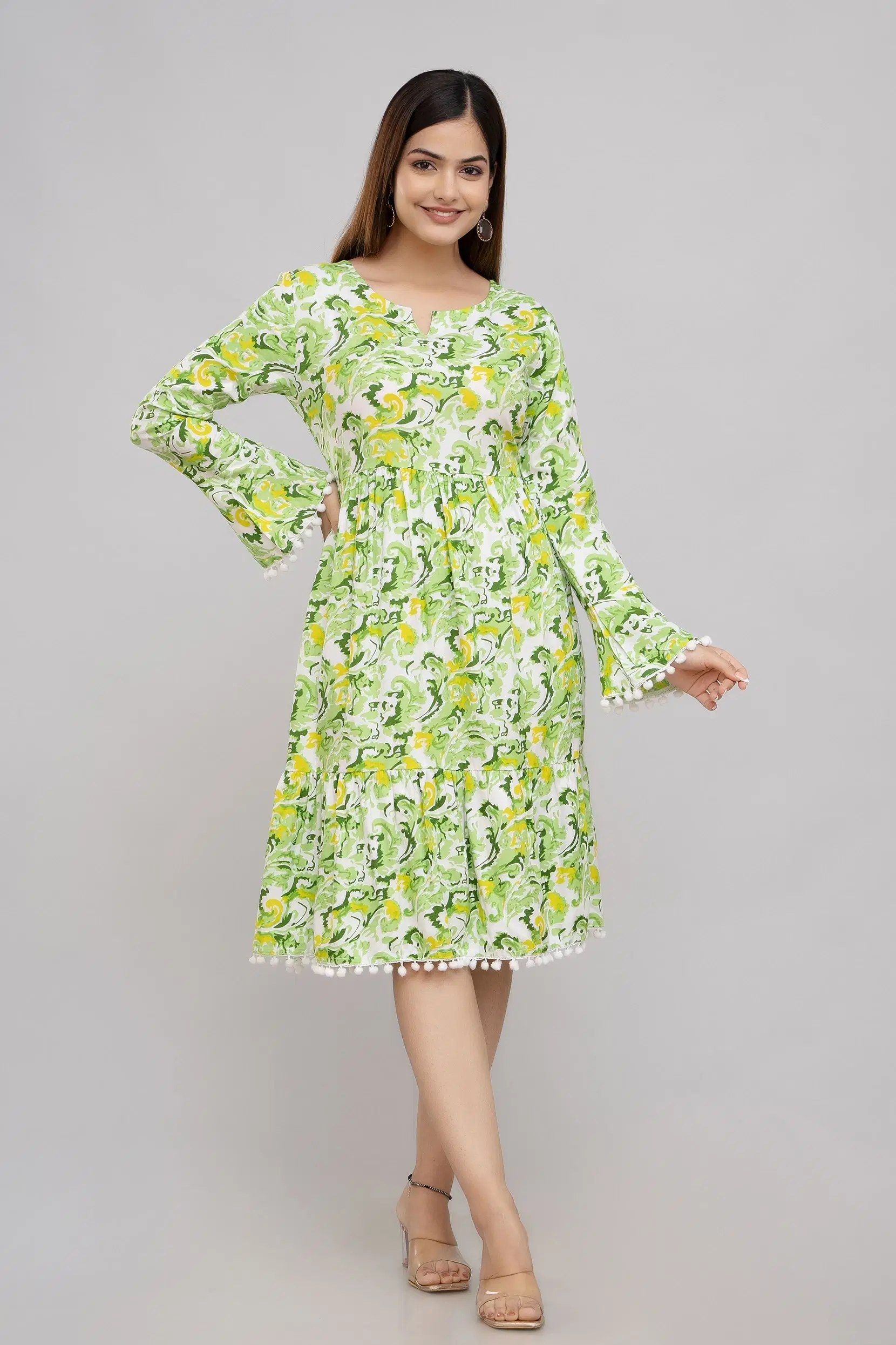     			Aurelia Trend Women Viscose Rayon Printed A-line Dress ( Green )