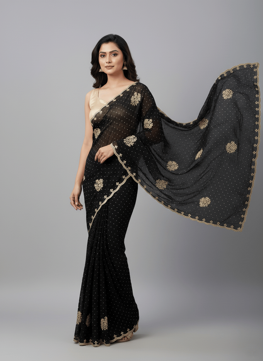     			Avenue Creation Georgette Embroidered Regular Saree With Unstitched Blouse Piece ( Black )