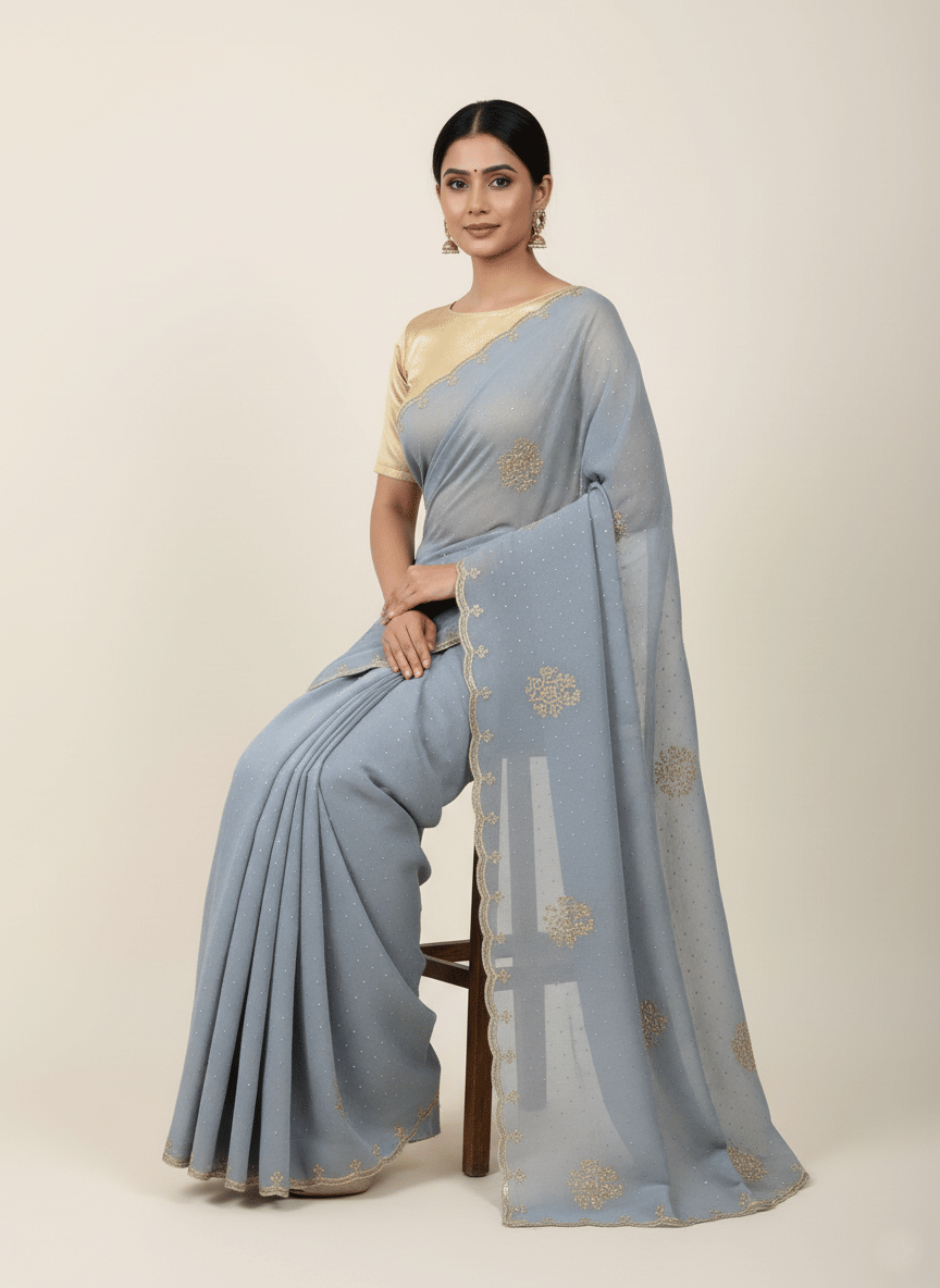     			Avenue Creation Georgette Embroidered Regular Saree With Unstitched Blouse Piece ( Grey )