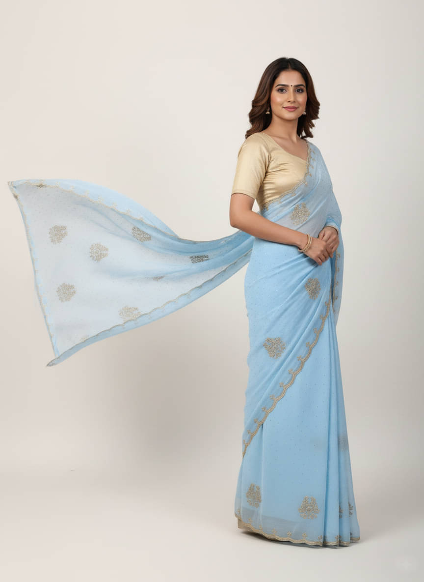 Avenue Creation Georgette Embroidered Regular Saree With Unstitched Blouse Piece ( Turquoise ) Avenue Creation Georgette Embroidered Regular Saree With Unstitched Blouse Piece ( Turquoise )