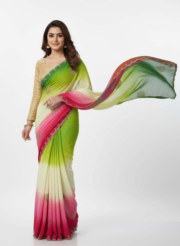    			Avenue Creation Georgette Embroidered Regular Saree With Unstitched Blouse Piece ( Multicolor 1 )