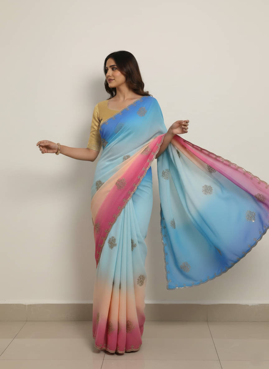 Avenue Creation Georgette Embroidered Regular Saree With Unstitched Blouse Piece ( Multicolor 3 )     			Avenue Creation Georgette Embroidered Regular Saree With Unstitched Blouse Piece ( Multicolor 3 )