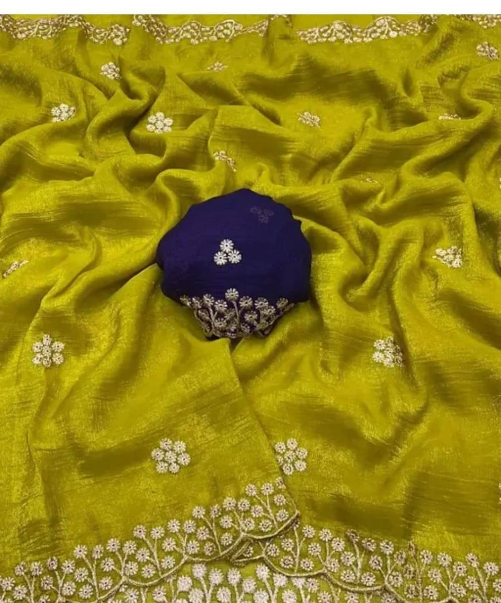     			BBV COUTURE Georgette Embroidered Banarasi saree With Unstitched Blouse Piece ( Yellow )