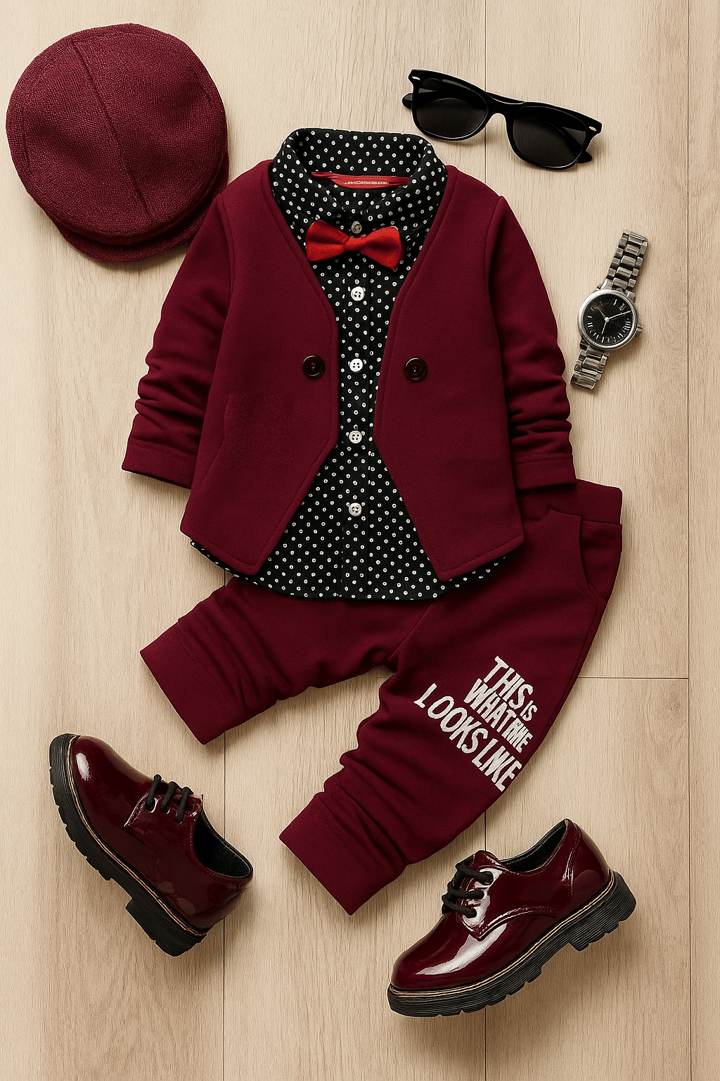     			BHOOLKU Pack of 1 Baby Boys Lycra Shirt & Pants Set ( Maroon )