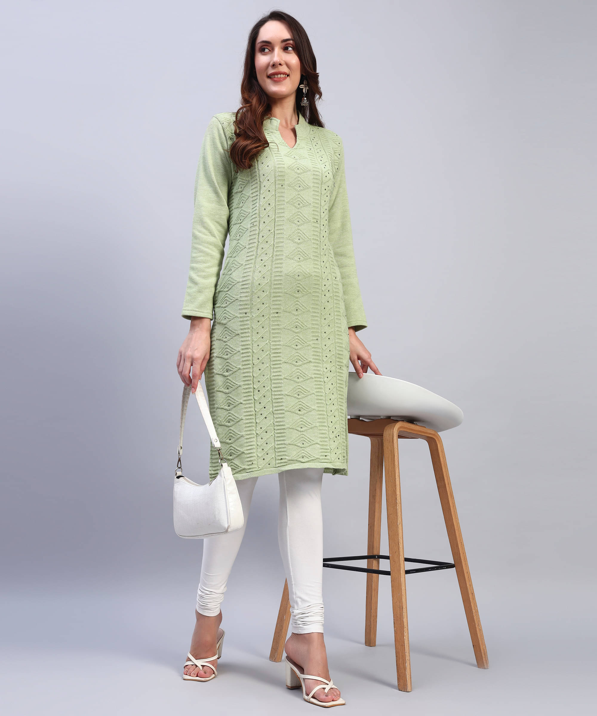     			BRAYLES Women Woollen Self Design Straight Kurti ( Green )