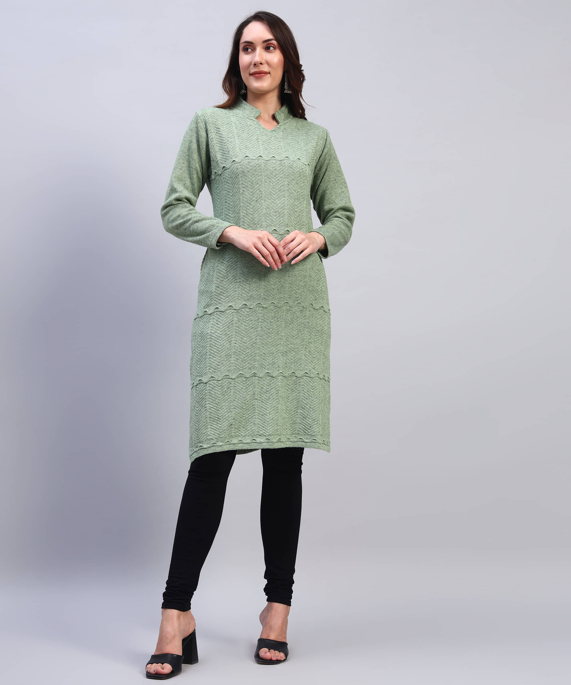     			BRAYLES Women Woollen Self Design Straight Kurti ( Green )