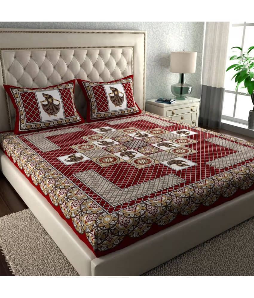     			CottonVeda Cotton 1 Double Bedsheet with 2 Pillow Covers ( Red )