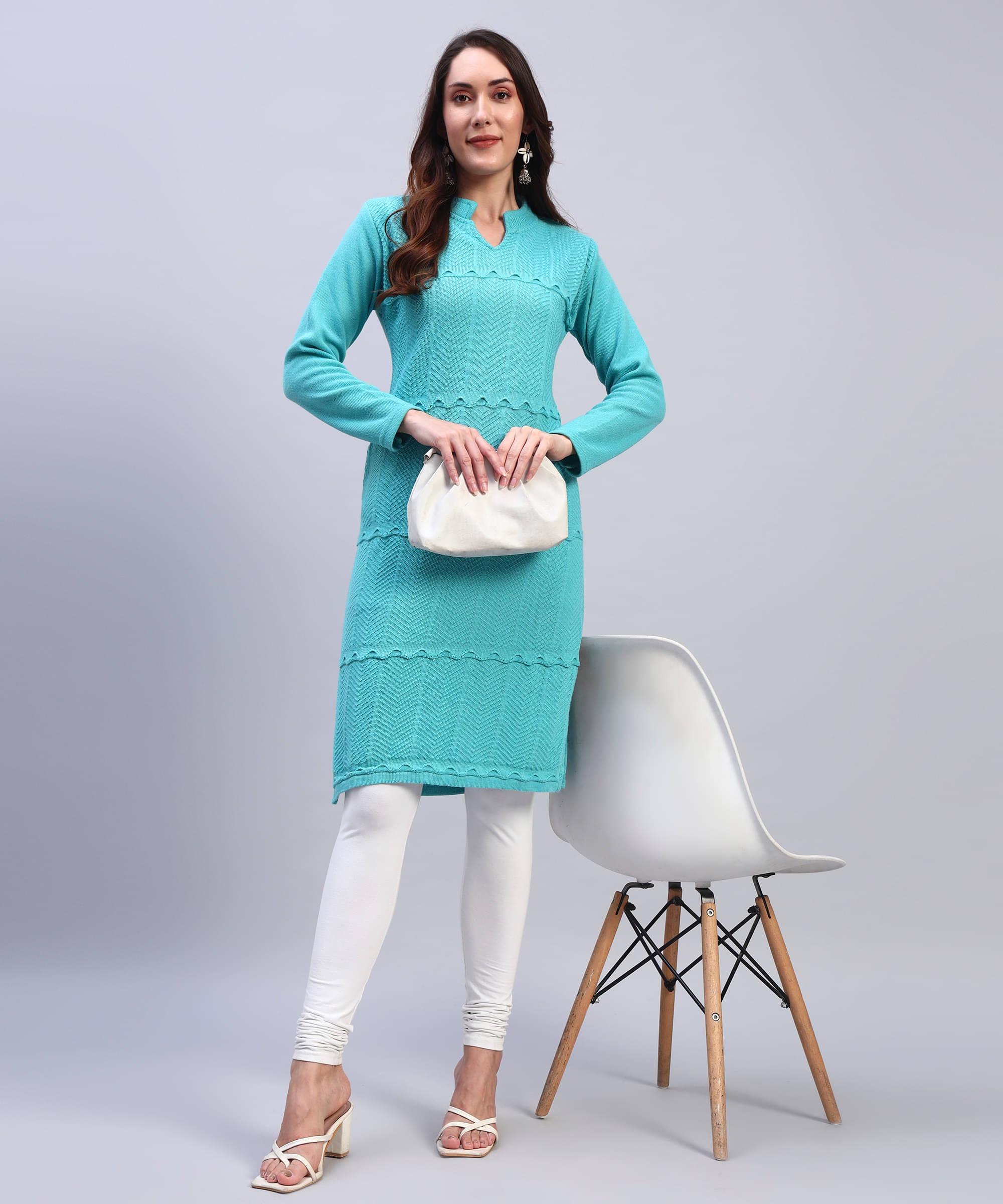 DUCOHIVE Women Woollen Self Design Straight Kurti ( Light Blue ) DUCOHIVE Women Woollen Self Design Straight Kurti ( Light Blue )