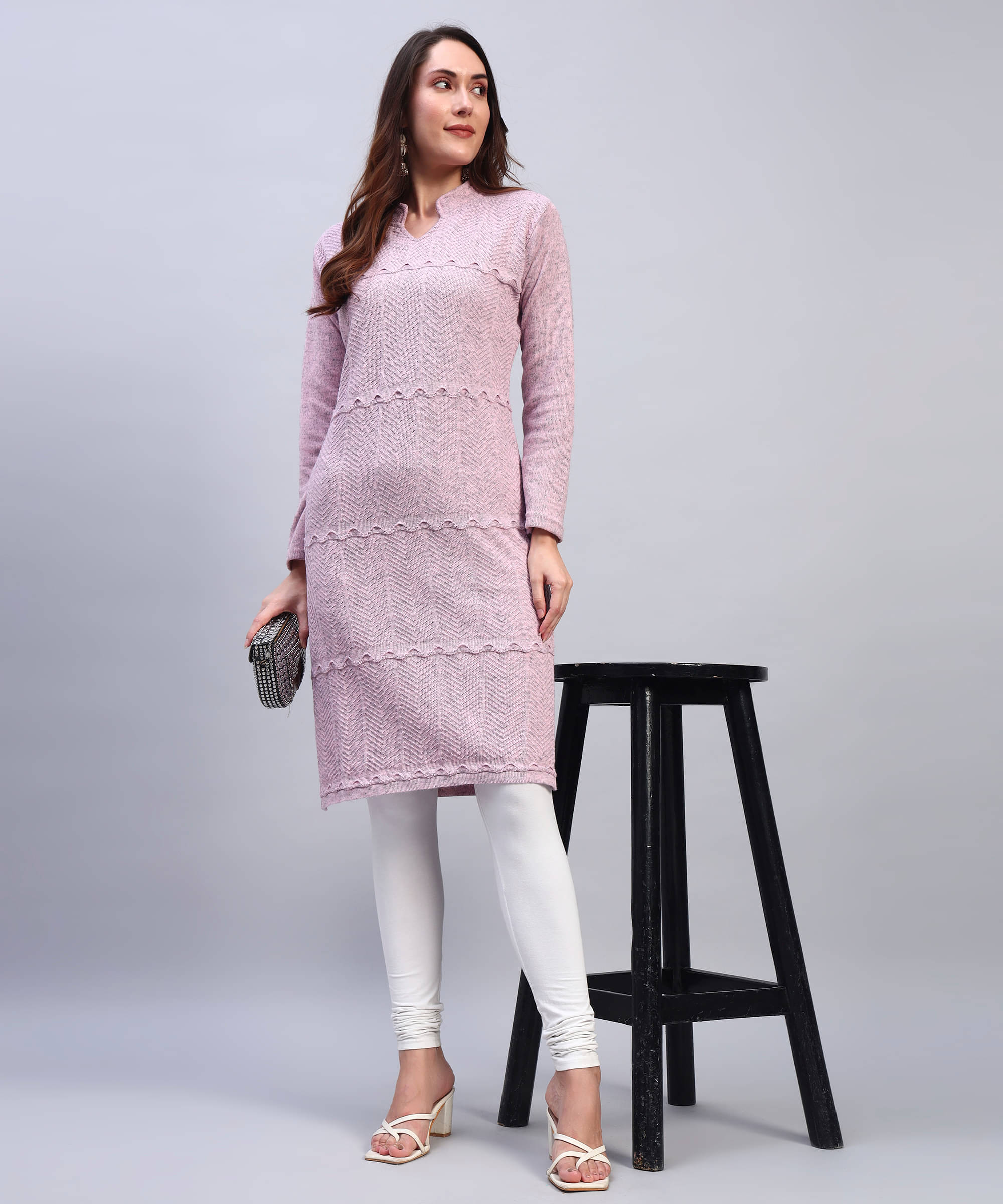 DUCOHIVE Women Woollen Self Design Straight Kurti ( Pink ) DUCOHIVE Women Woollen Self Design Straight Kurti ( Pink )