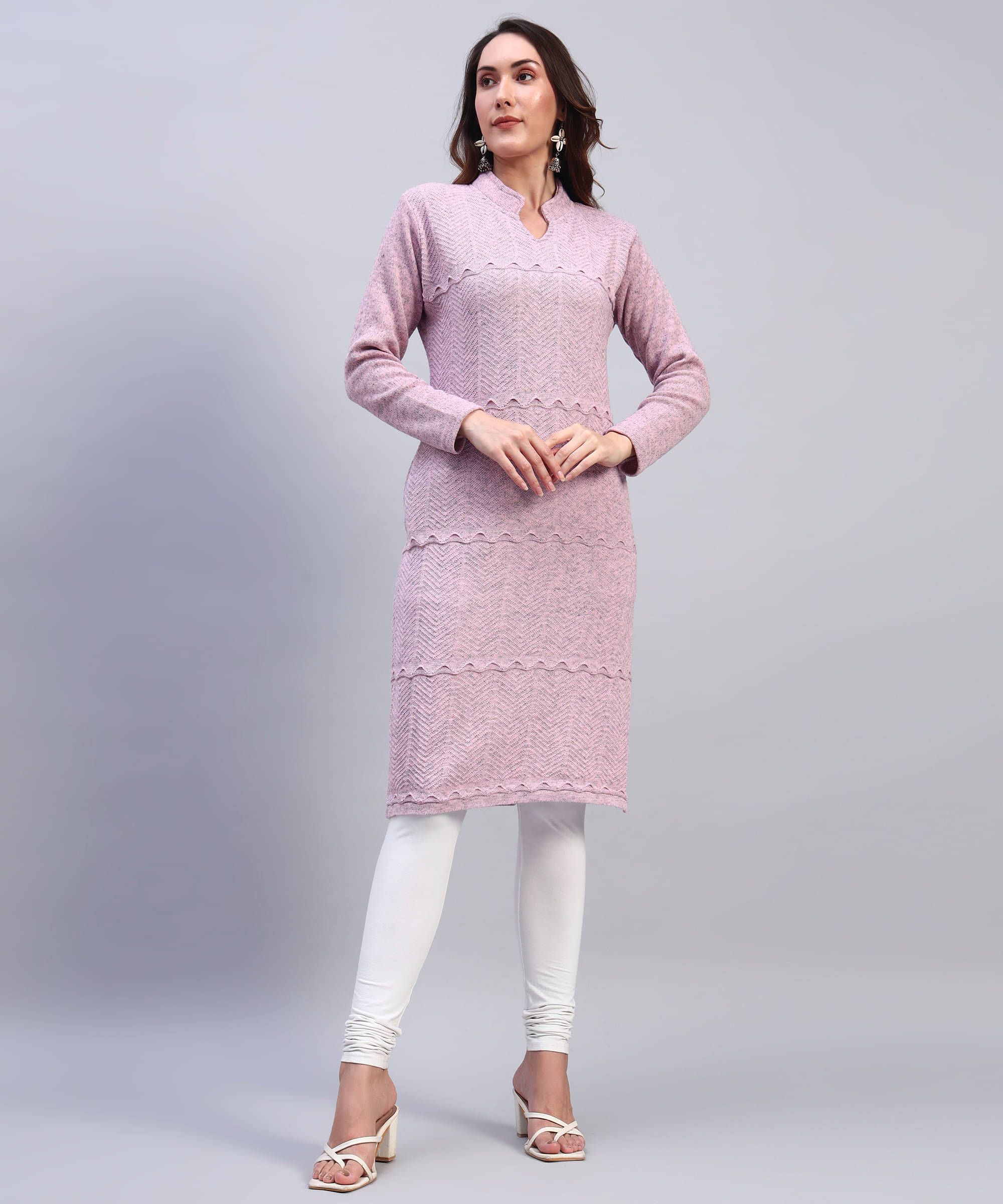 DUCOHIVE Women Woollen Self Design Straight Kurti ( Pink ) DUCOHIVE Women Woollen Self Design Straight Kurti ( Pink )
