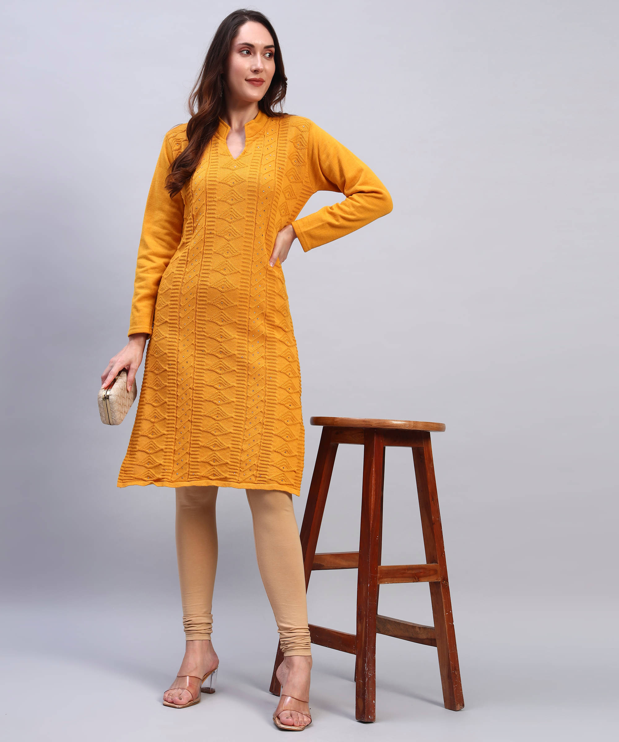 DUCOHIVE Women Woollen Self Design Straight Kurti ( Mustard )     			DUCOHIVE Women Woollen Self Design Straight Kurti ( Mustard )