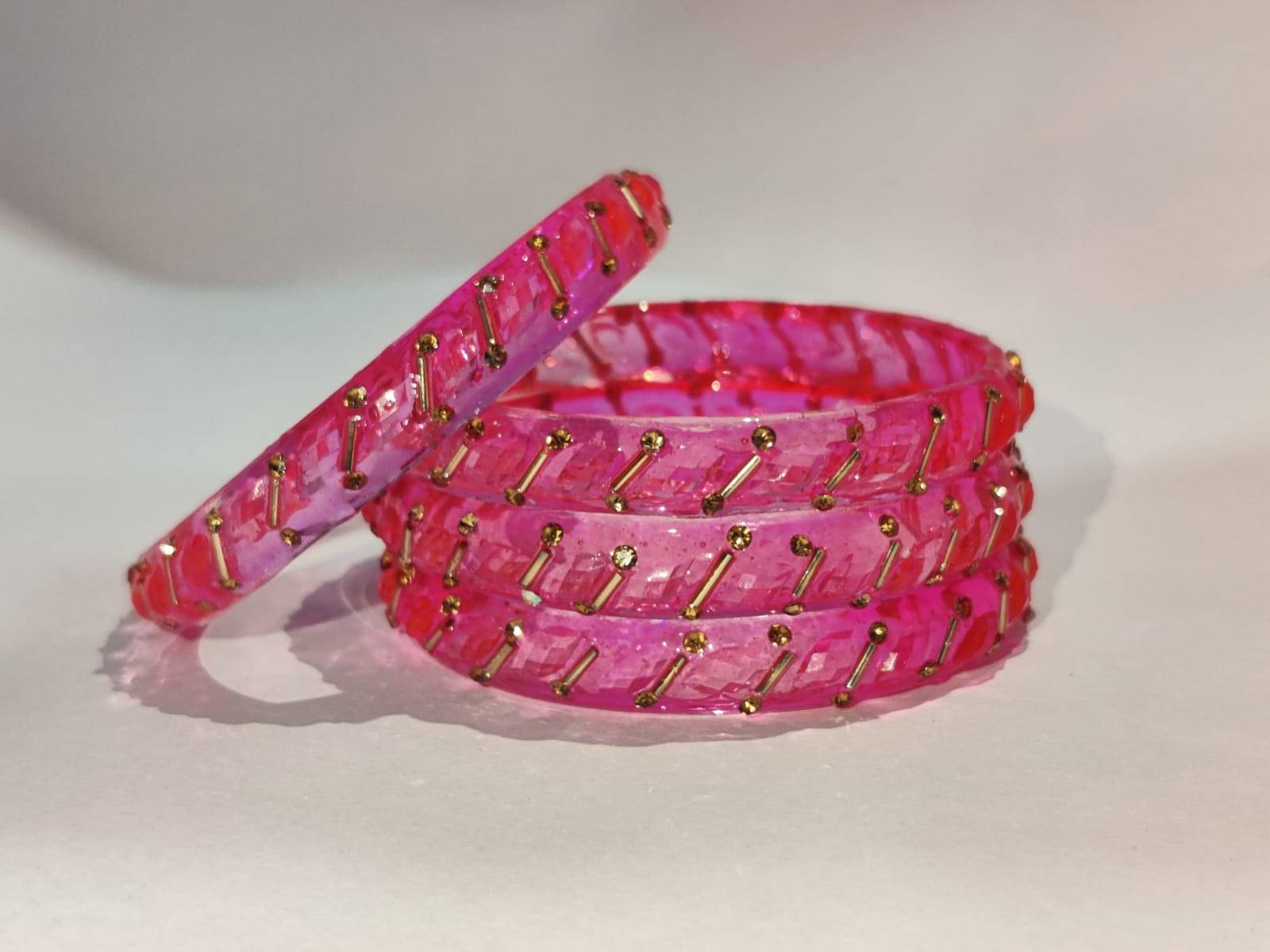     			Divine Glass Fluorescent Pink Bangle Set ( Pack of 4 )