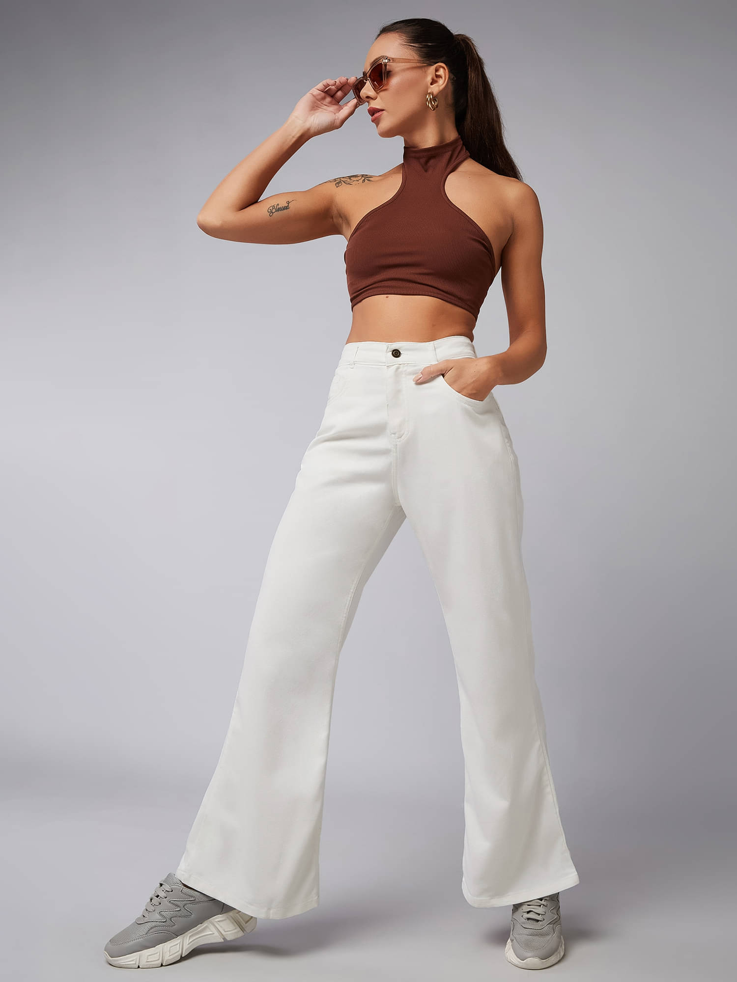     			Dolce Crudo Women's Bootcut High-Rise Jeans ( White )