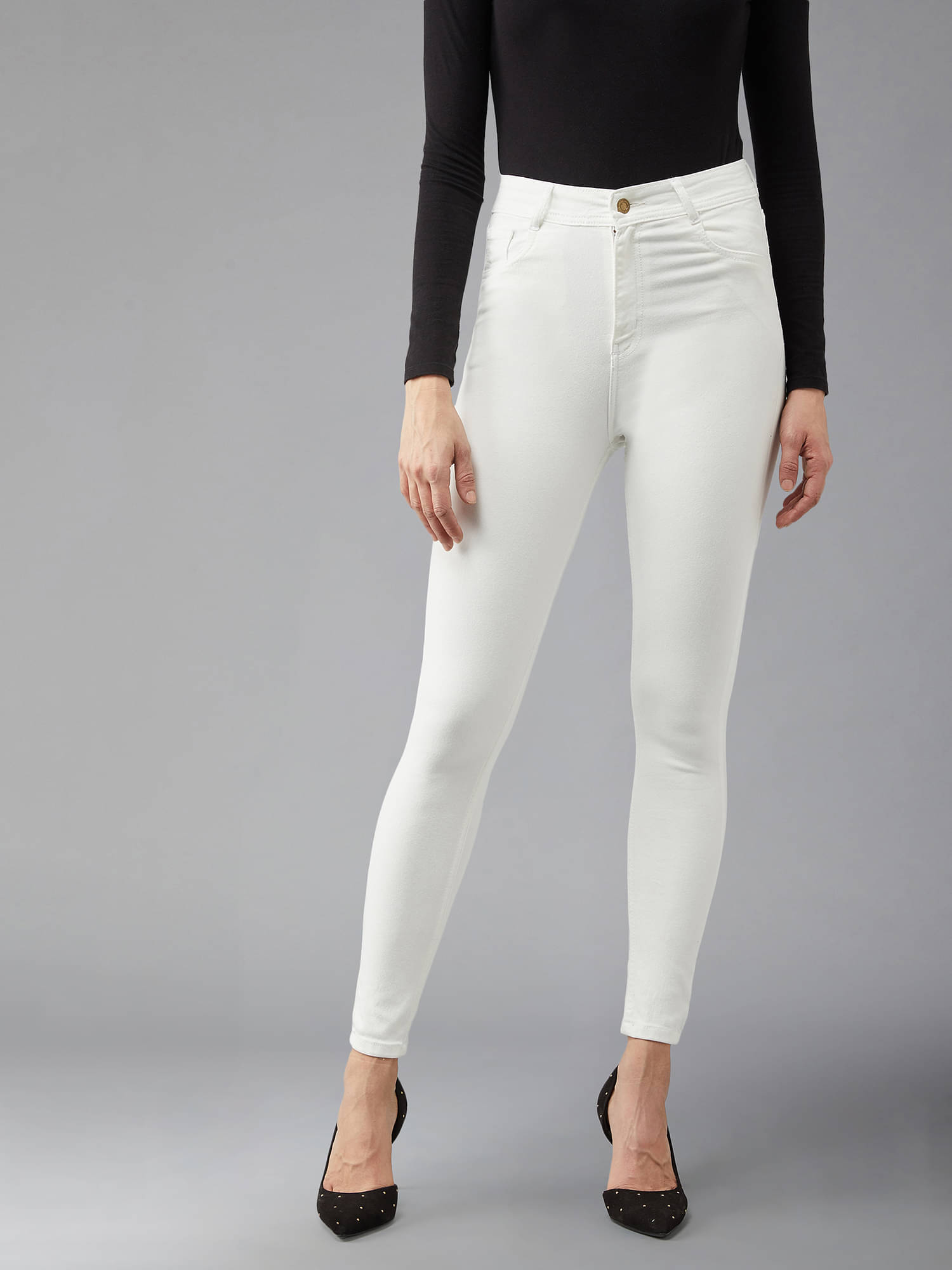     			Dolce Crudo Women's Skinny Fit High-Rise Jeans ( White )