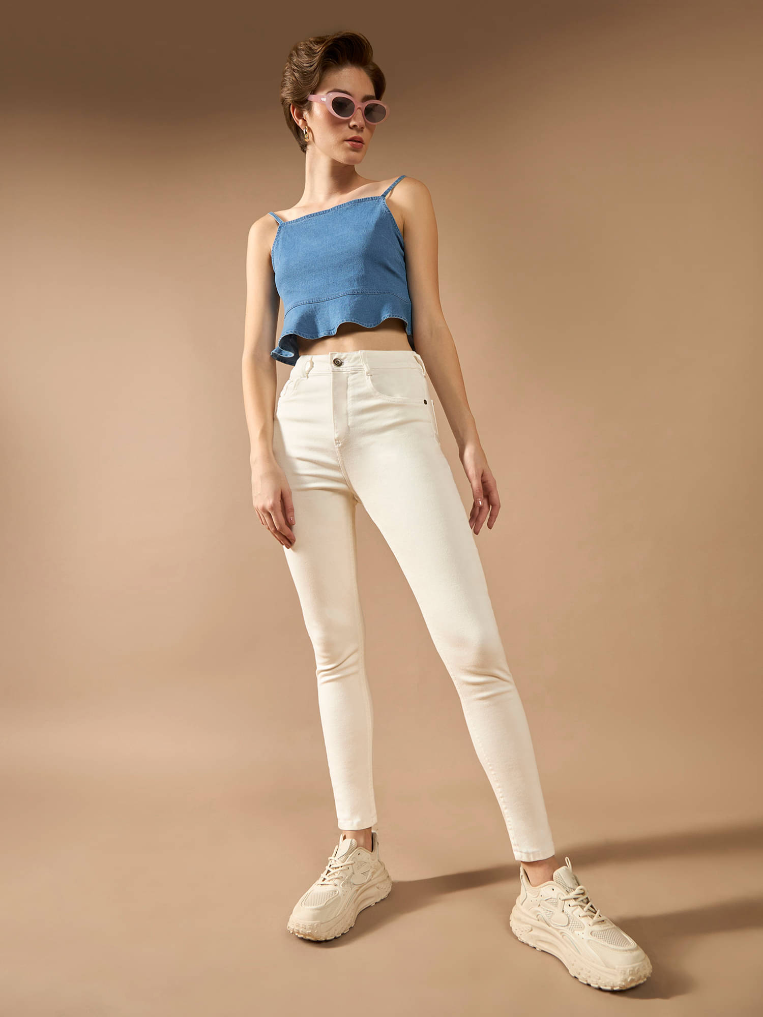     			Dolce Crudo Women's Skinny Fit Mid-Rise Jeans ( White )