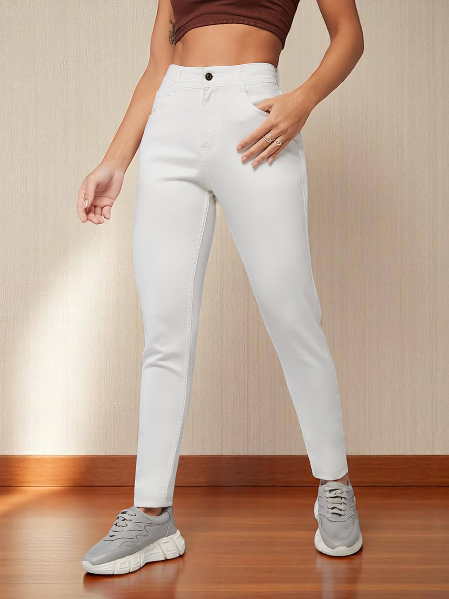     			Dolce Crudo Women's Skinny Fit Mid-Rise Jeans ( White )