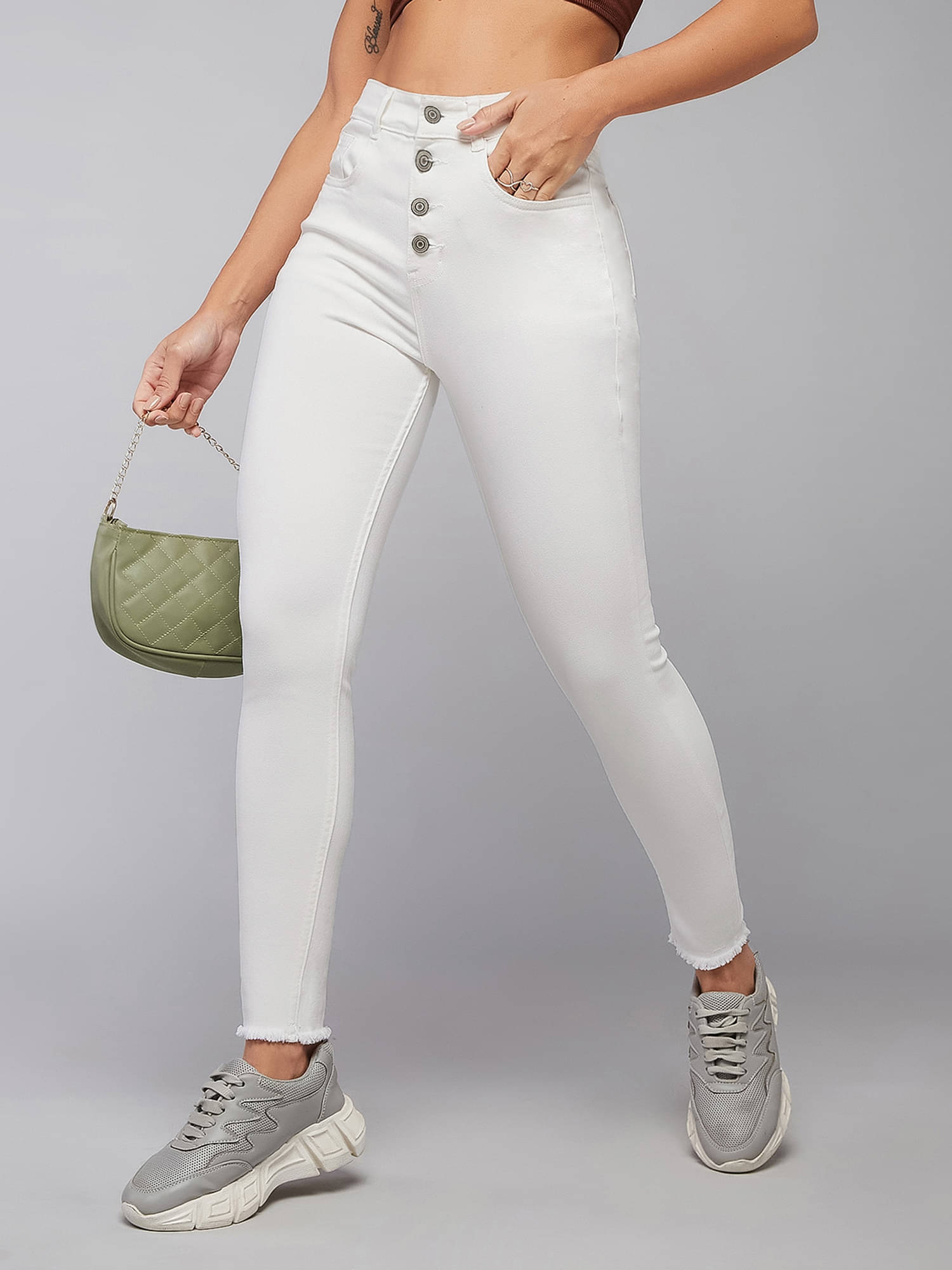     			Dolce Crudo Women's Skinny Fit High-Rise Jeans ( White )