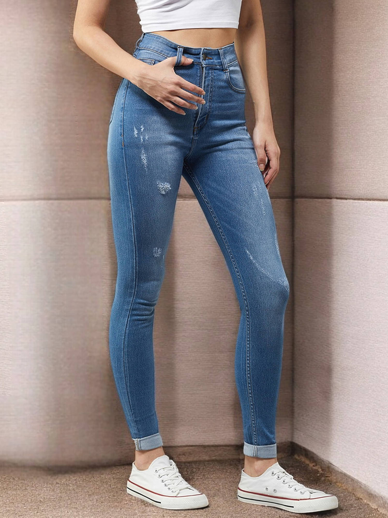     			Dolce Crudo Women's Skinny Fit High-Rise Jeans ( Blue )