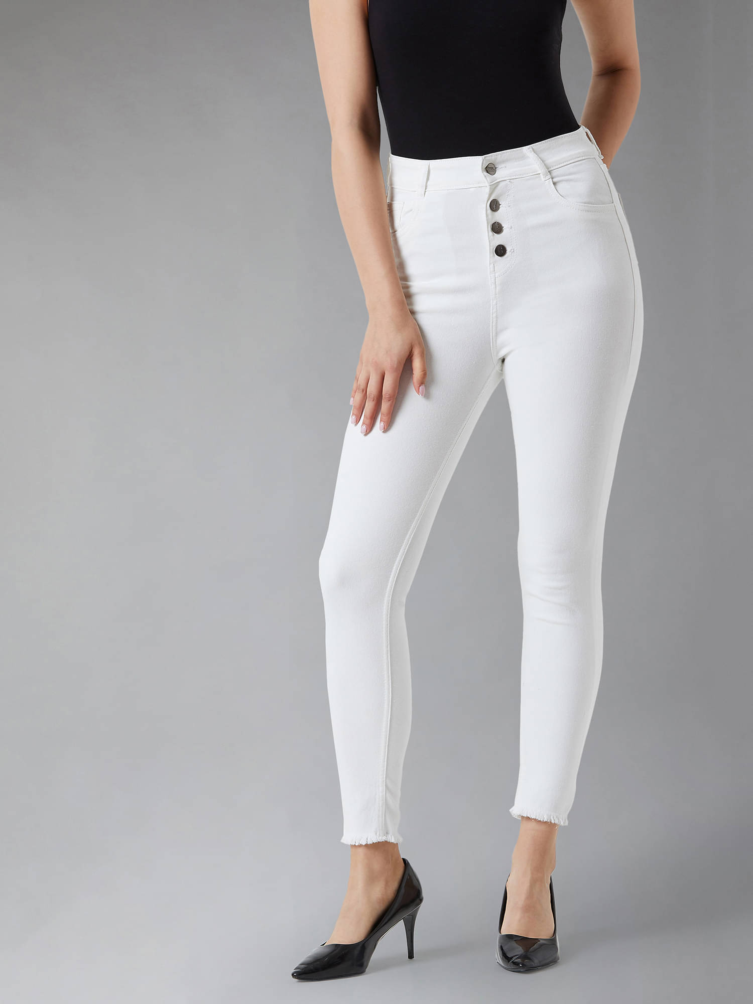     			Dolce Crudo Women's Skinny Fit High-Rise Jeans ( White )