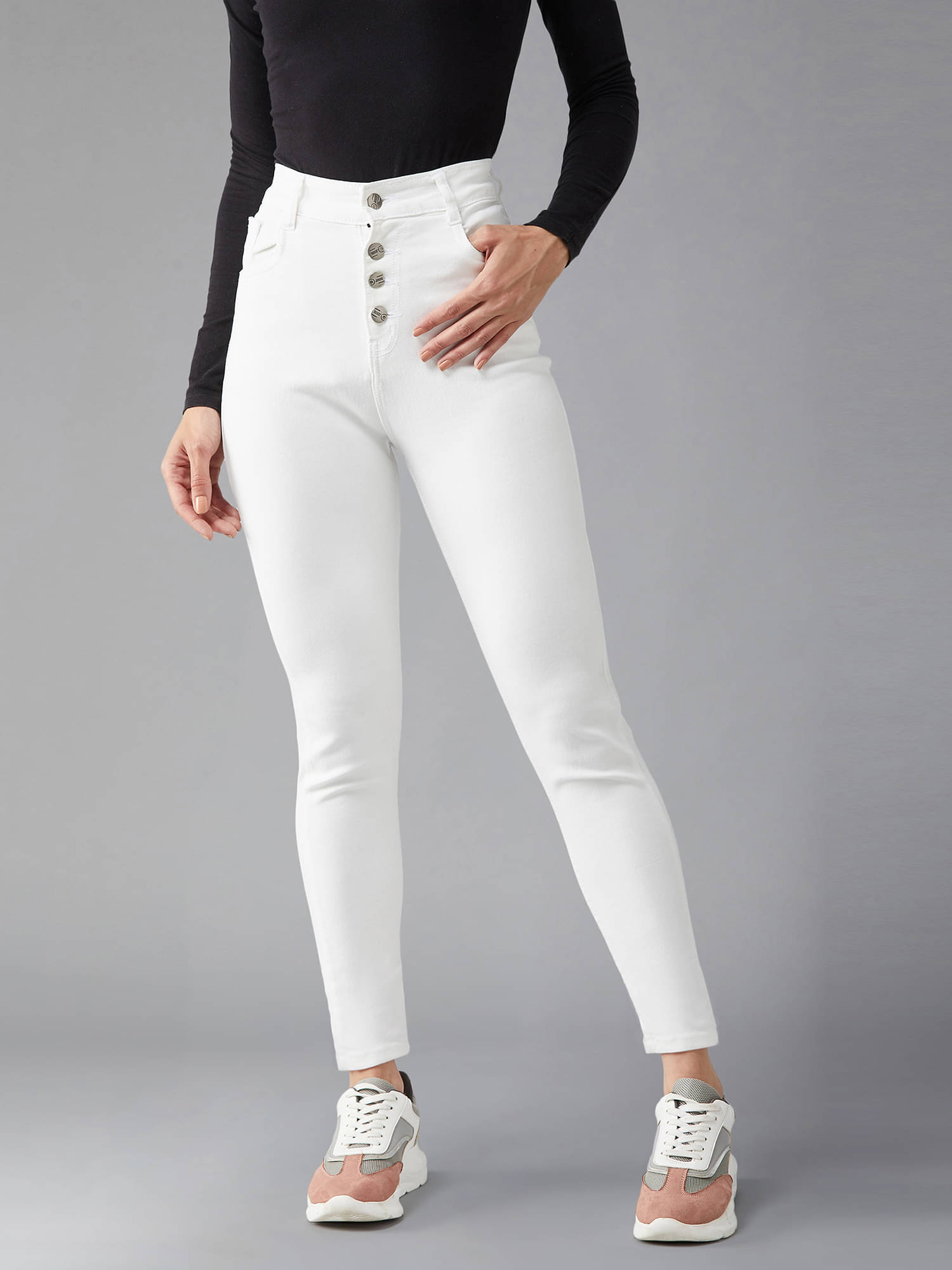     			Dolce Crudo Women's Skinny Fit High-Rise Jeans ( White )