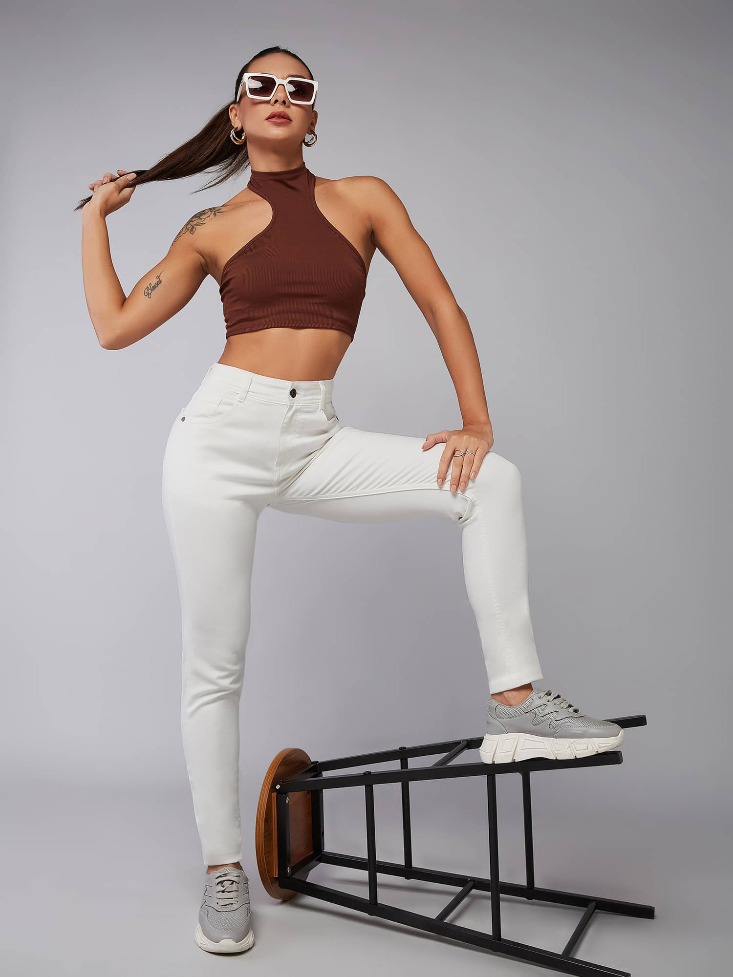     			Dolce Crudo Women's Skinny Fit Mid-Rise Jeans ( White )