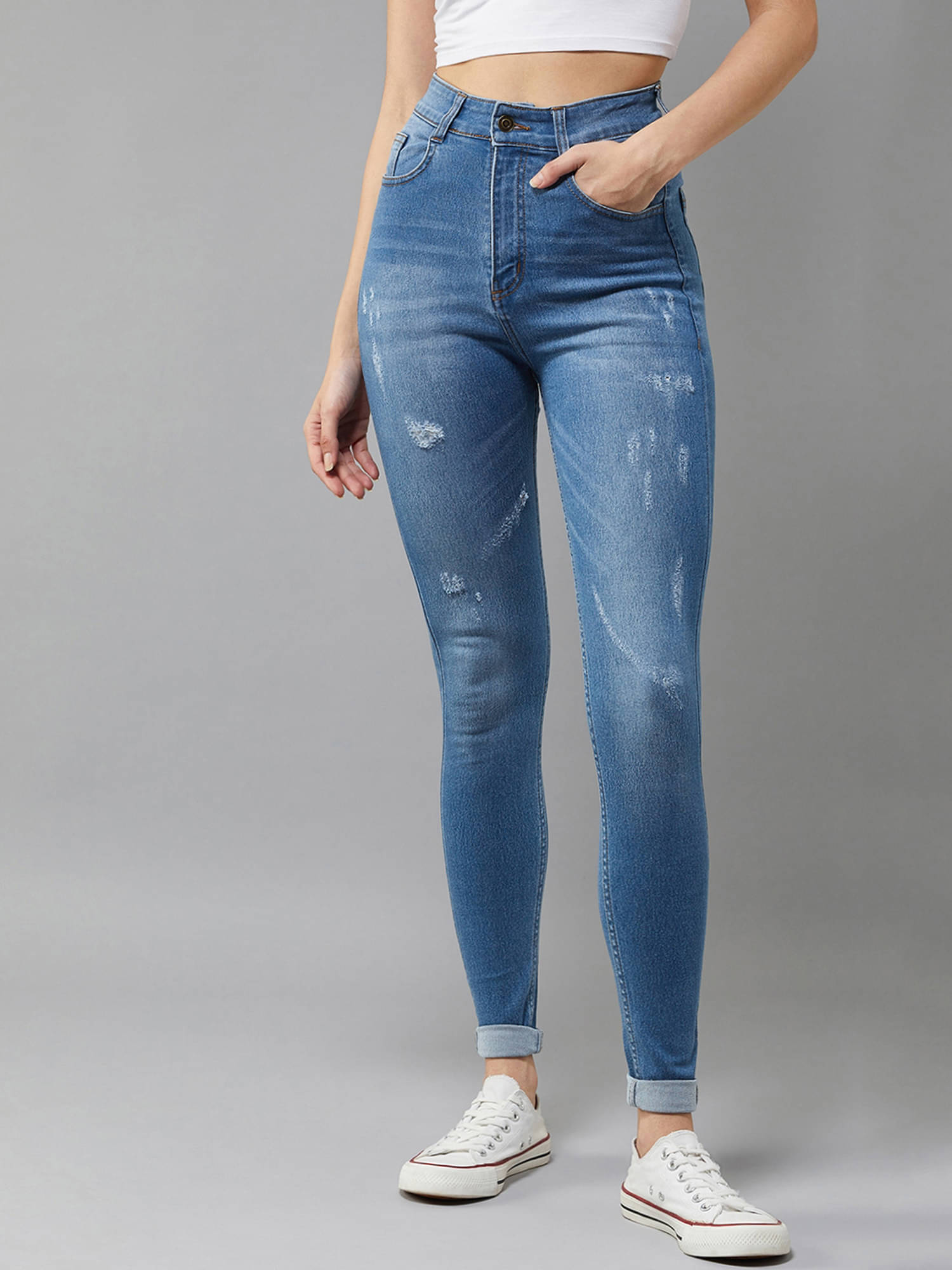     			Dolce Crudo Women's Skinny Fit High-Rise Jeans ( Blue )