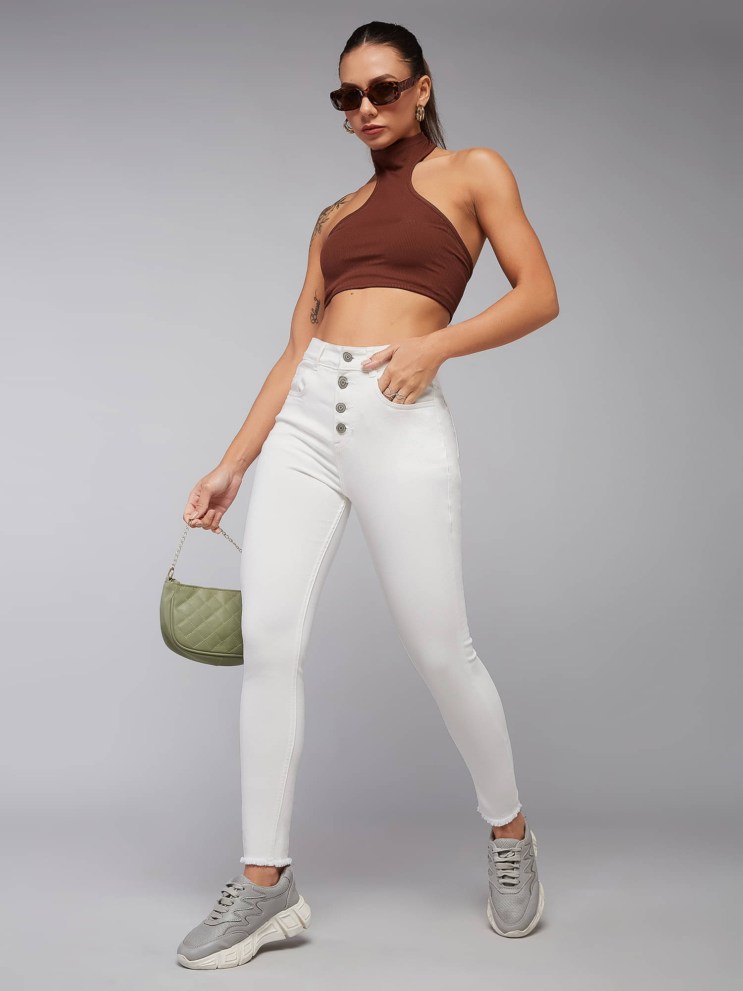     			Dolce Crudo Women's Skinny Fit High-Rise Jeans ( White )