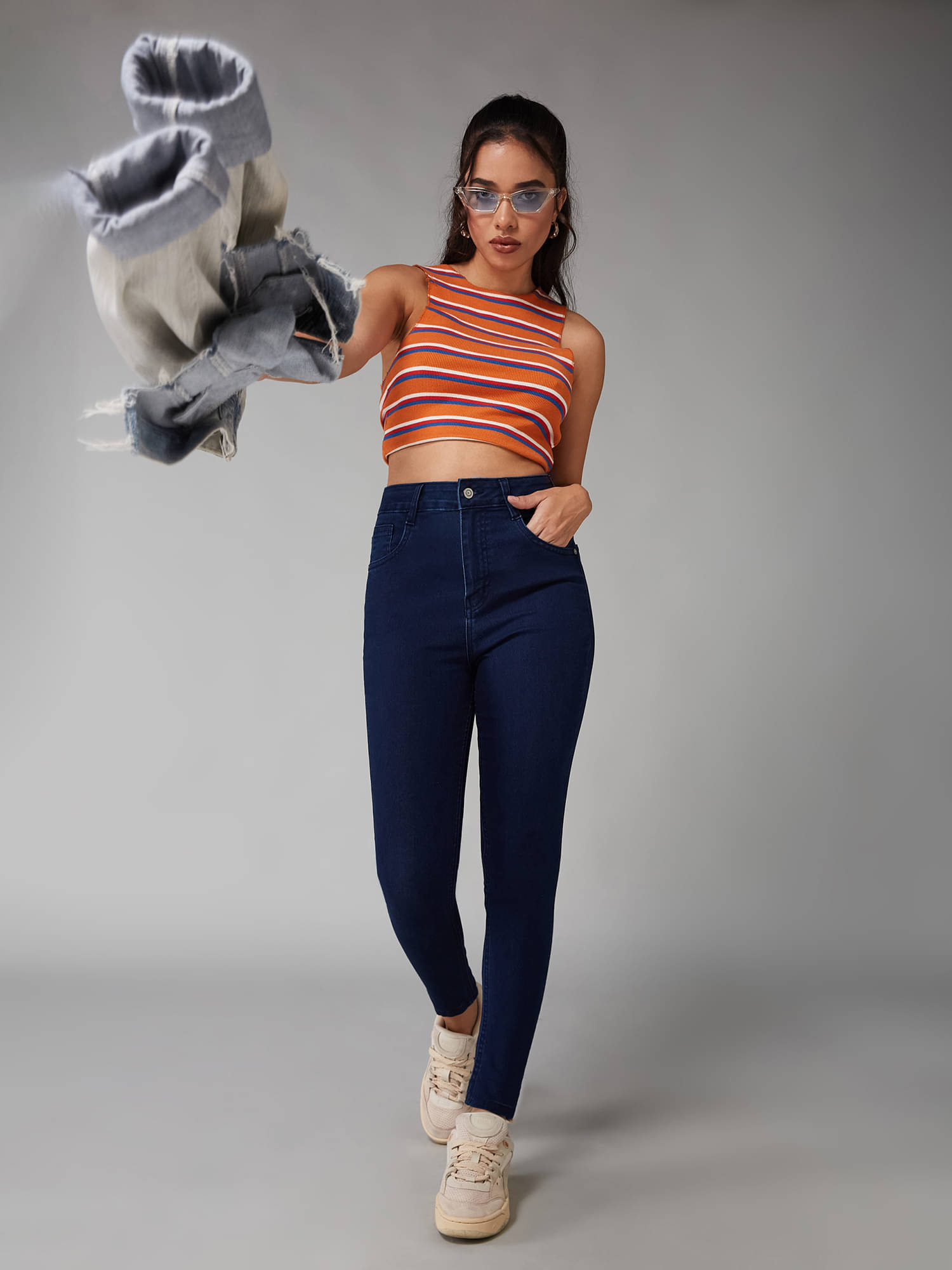     			Dolce Crudo Women's Skinny Fit High-Rise Jeans ( Navy Blue )