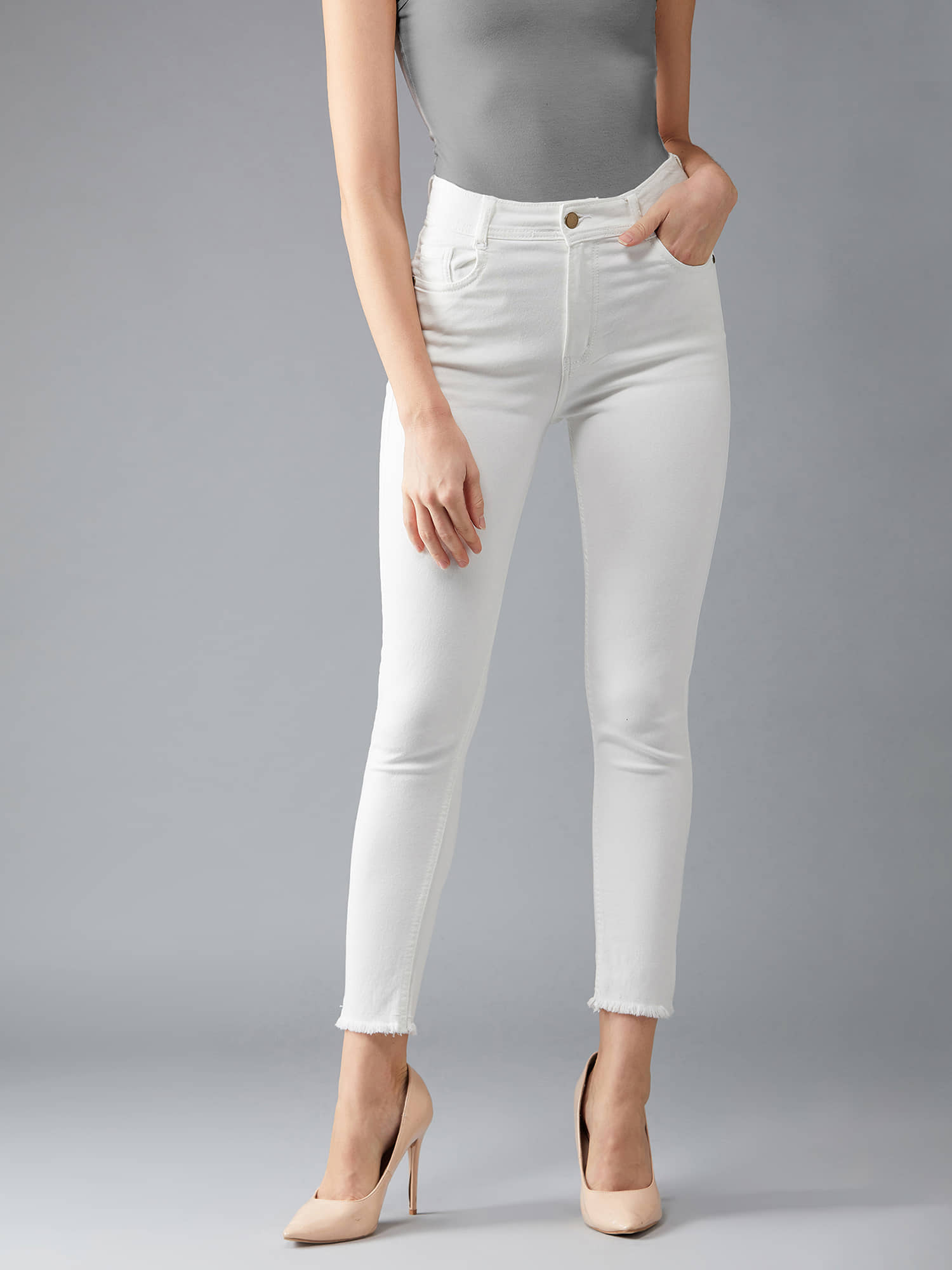 Dolce Crudo Women's Skinny Fit High-Rise Jeans ( White ) - Jeans | Buy online on ZillyBuy