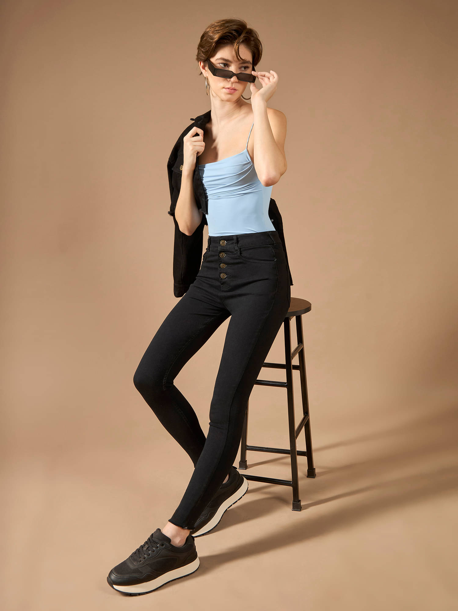     			Dolce Crudo Women's Skinny Fit High-Rise Jeans ( Black )