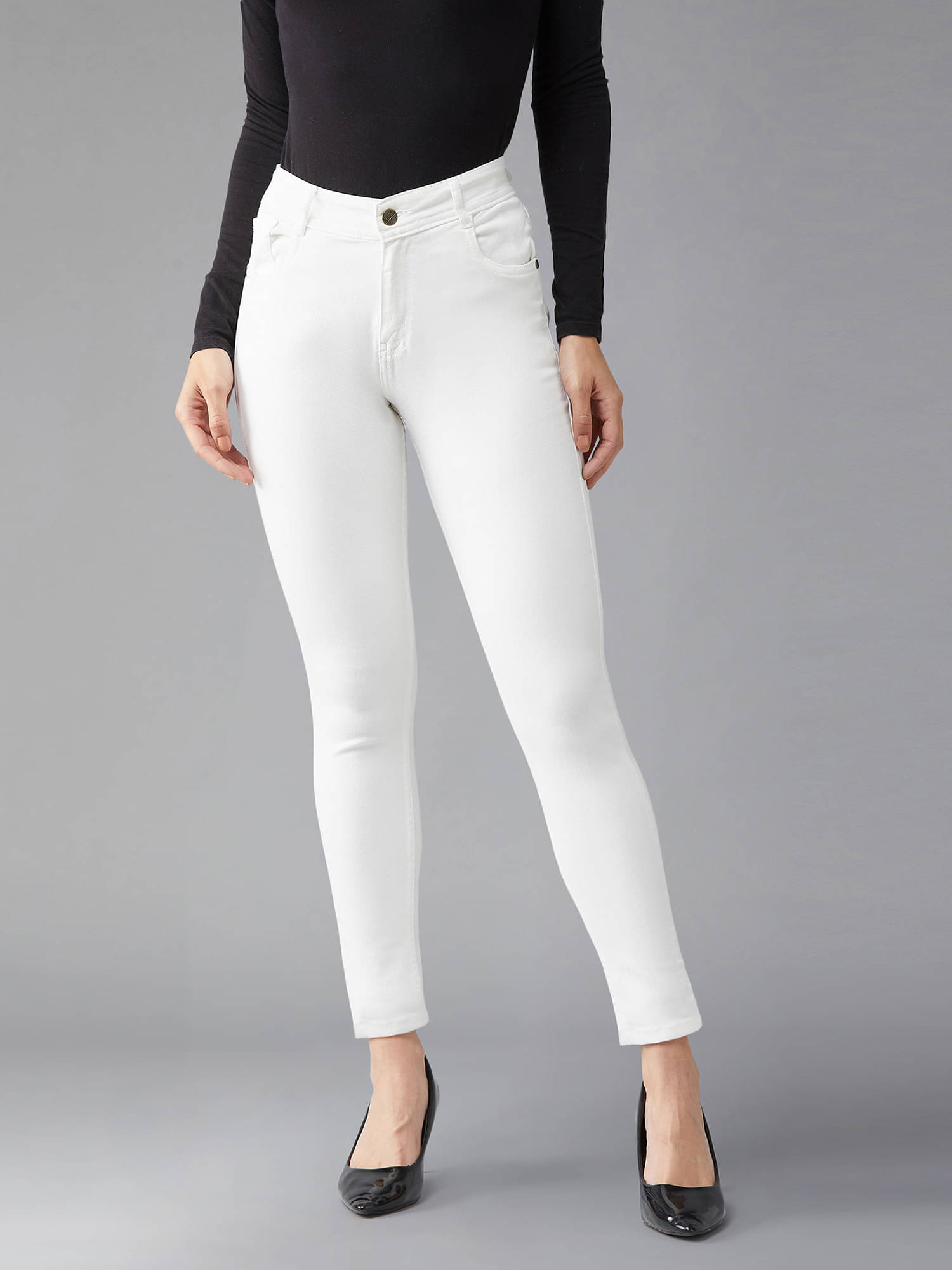     			Dolce Crudo Women's Skinny Fit High-Rise Jeans ( White )