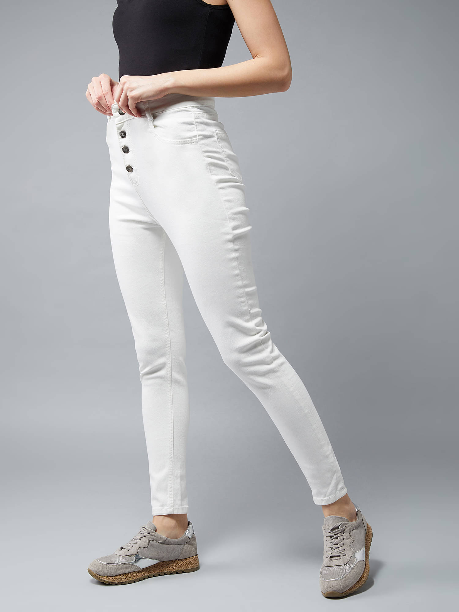     			Dolce Crudo Women's Skinny Fit High-Rise Jeans ( White )