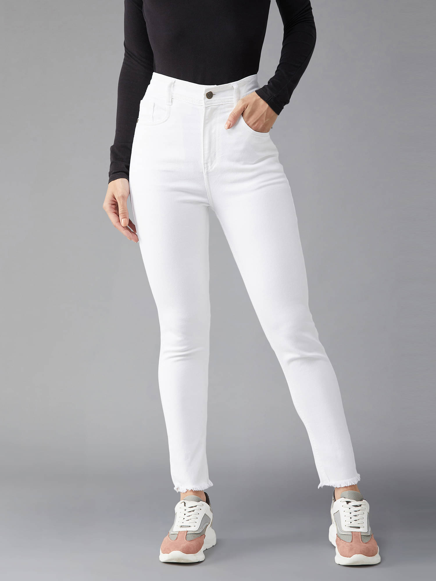     			Dolce Crudo Women's Skinny Fit High-Rise Jeans ( White )
