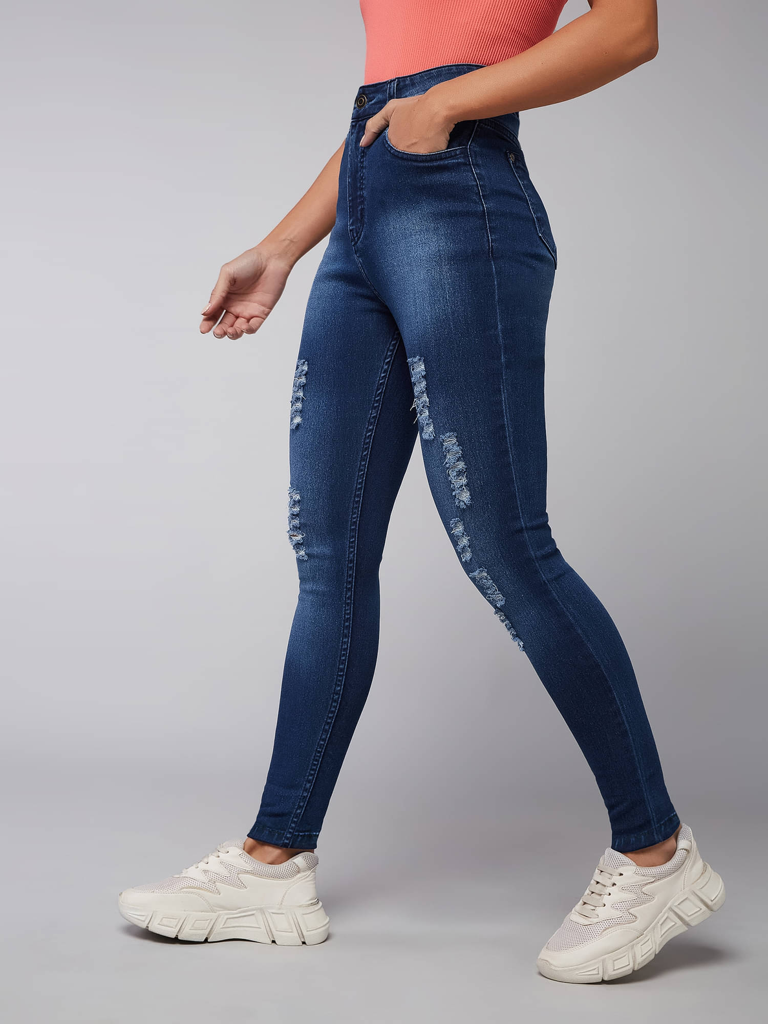     			Dolce Crudo Women's Skinny Fit High-Rise Jeans ( Blue )