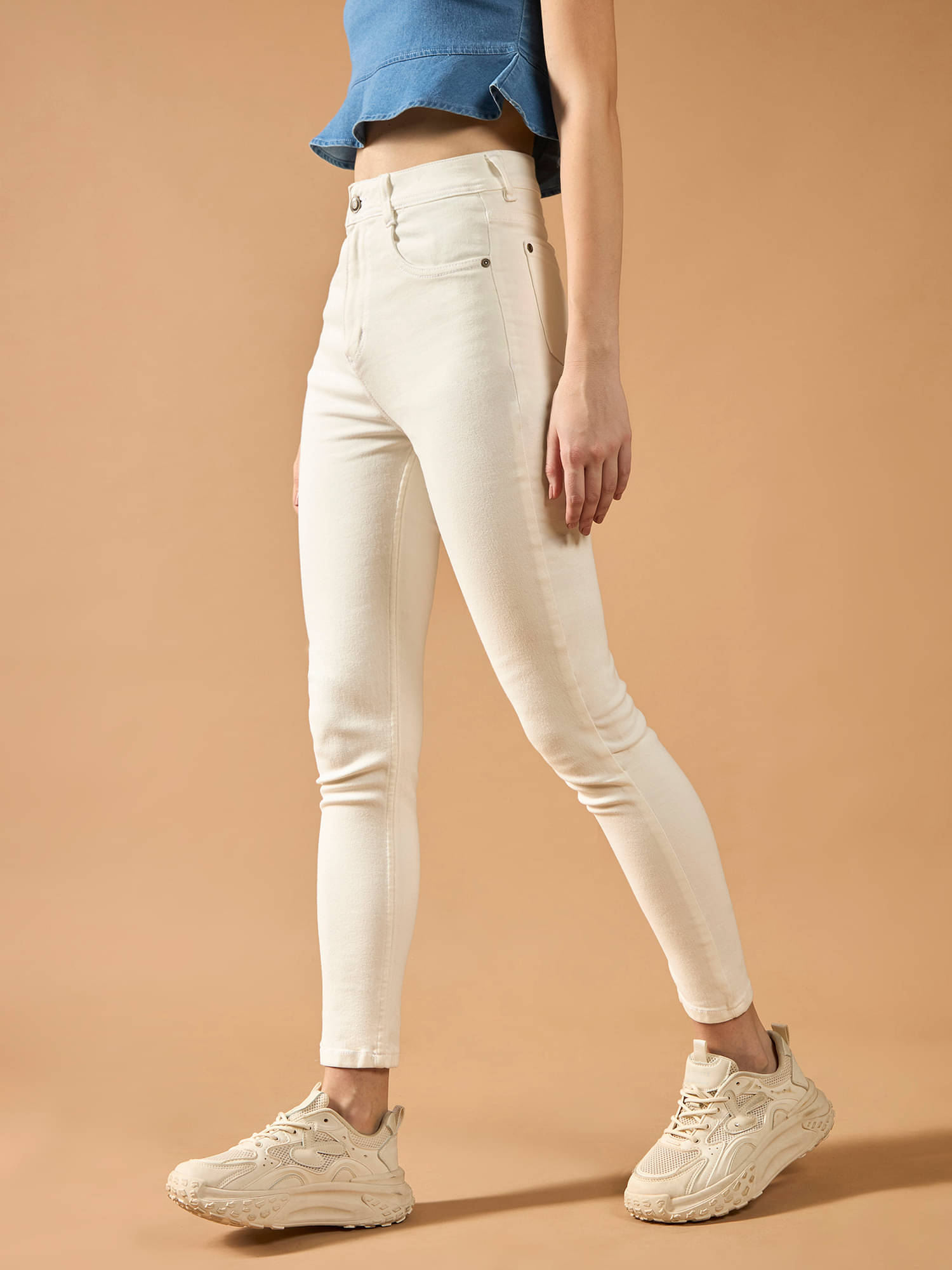     			Dolce Crudo Women's Skinny Fit Mid-Rise Jeans ( White )